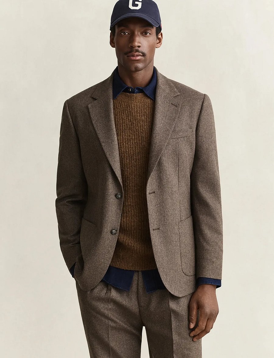 Gant - WOOL HERRINGBONE SUIT JACKET - einreiher - black brown - 0