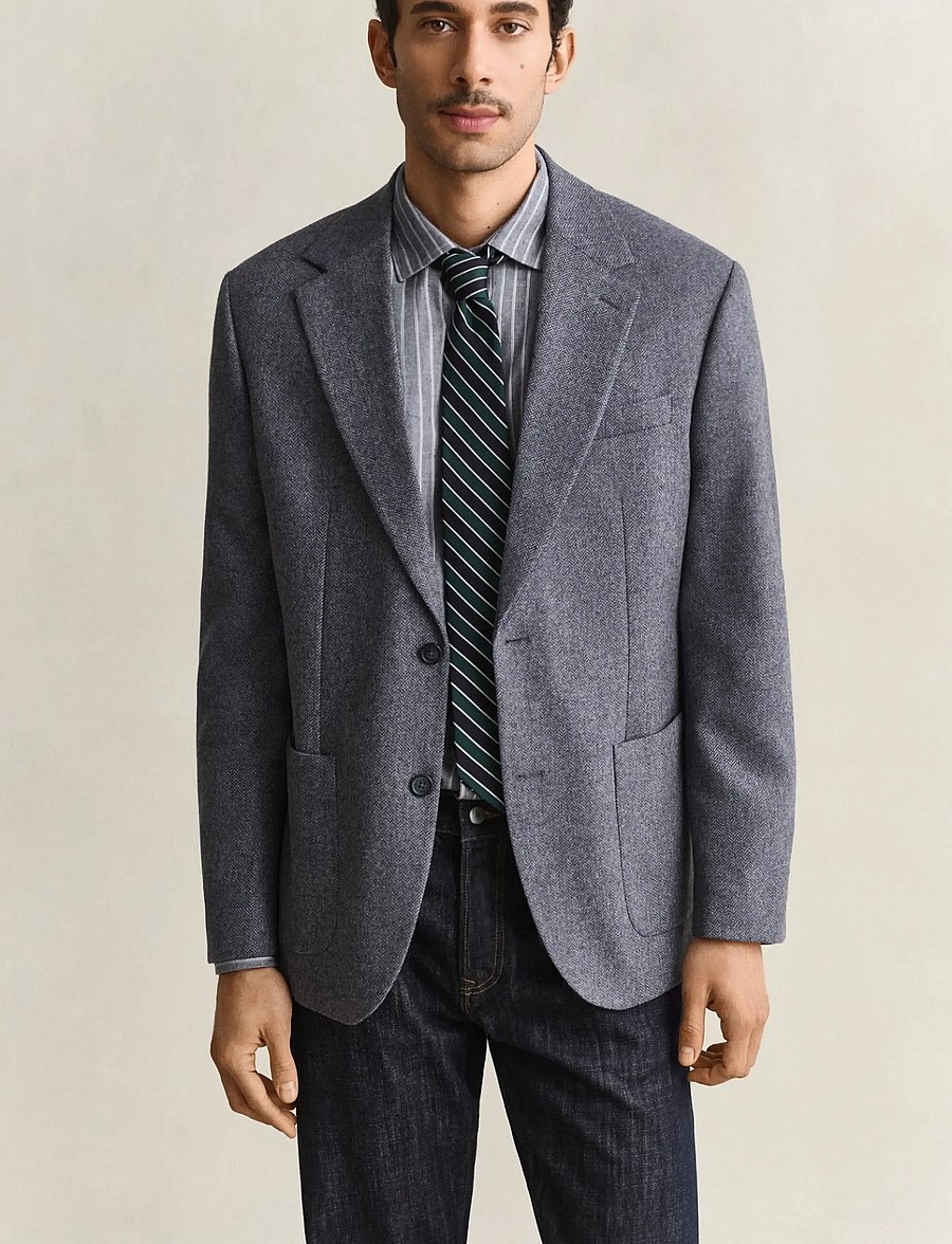 Gant - WOOL HERRINGBONE SUIT JACKET - persian blue - 0