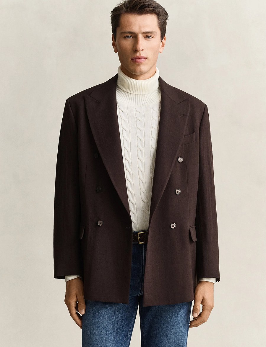 Gant - DOUBLE BREASTED WOOL SUIT JACKET - shadow brown - 0