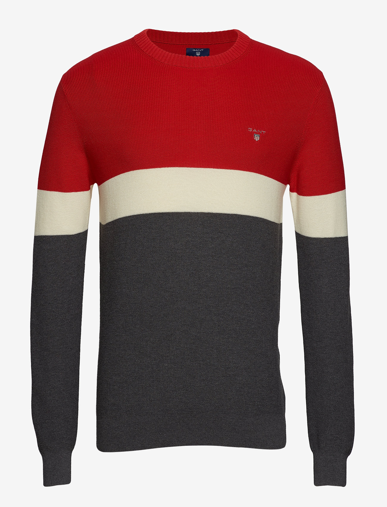 GANT - O1. BLOCK STRIPE CREW - charcoal melange - 0