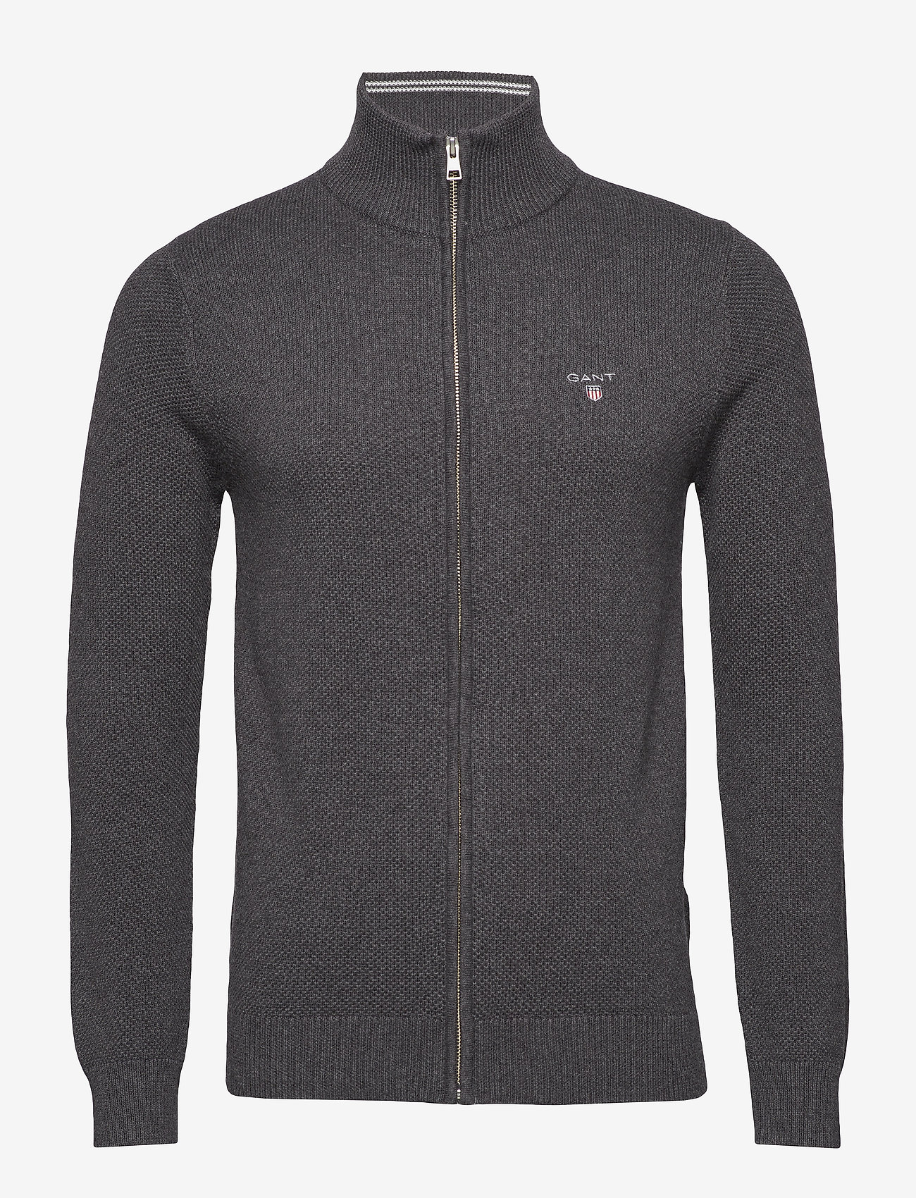 GANT - COTTON PIQUE ZIP CARDIGAN - antracit melange - 0