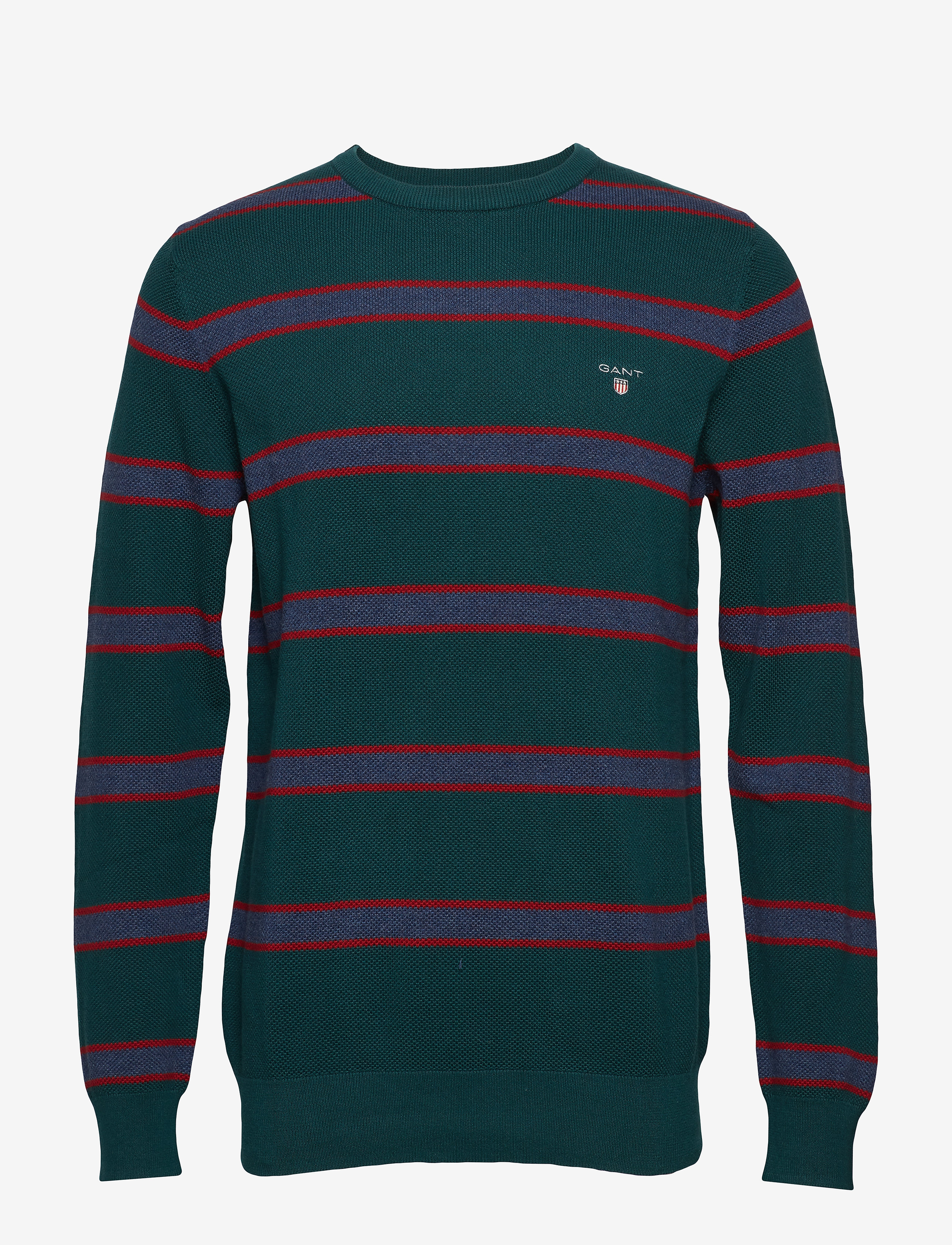 GANT - O1. COTTON PIQUE STRIPE CREW - ponderosa pine - 0