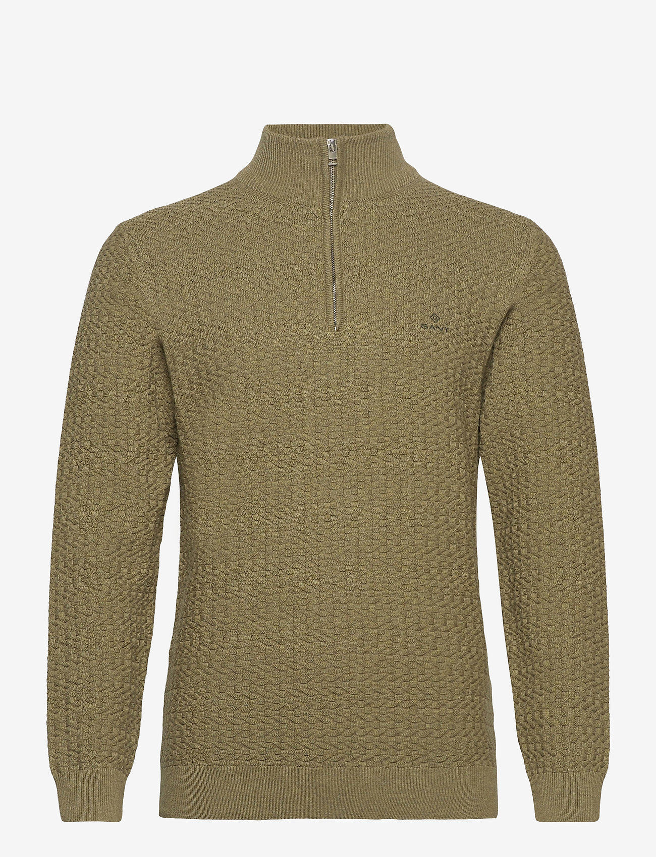 D1. COTTON TEXTURE HALFZIP - OLIVE MELANGE