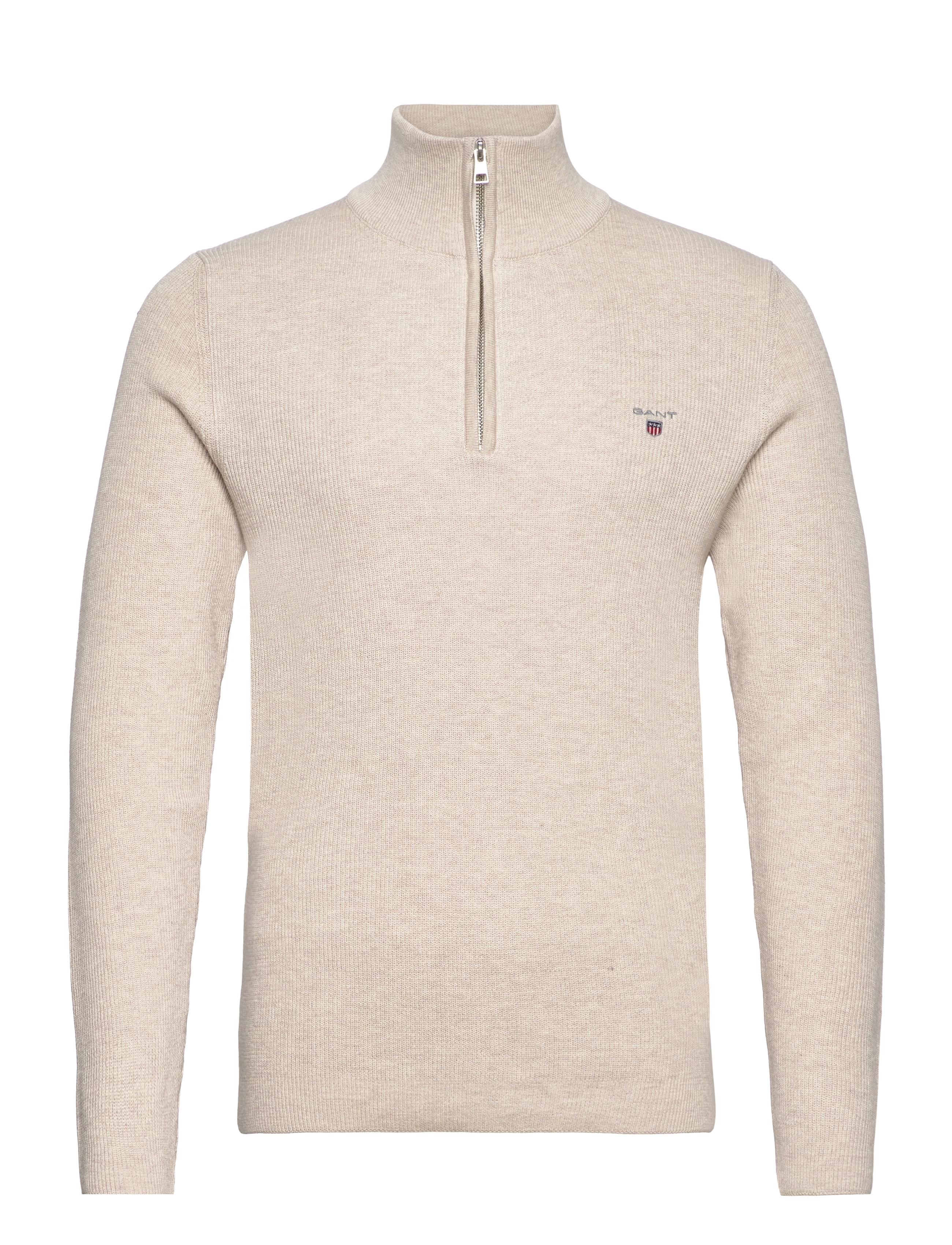 D1. RIB TEXTURE HALFZIP - LIGHT BEIGE MELANGE