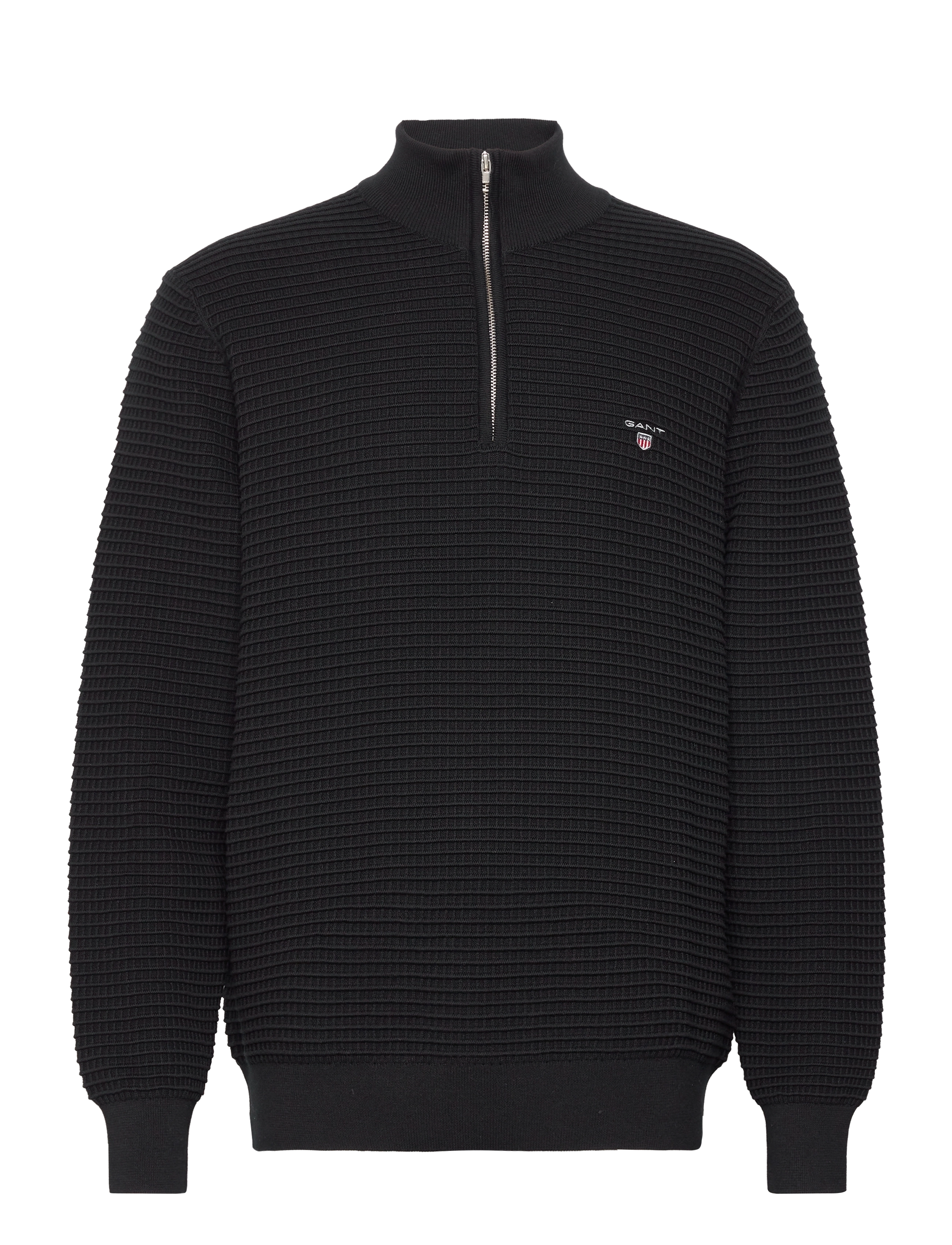 D1. COTTON TEXTURE HALFZIP - BLACK