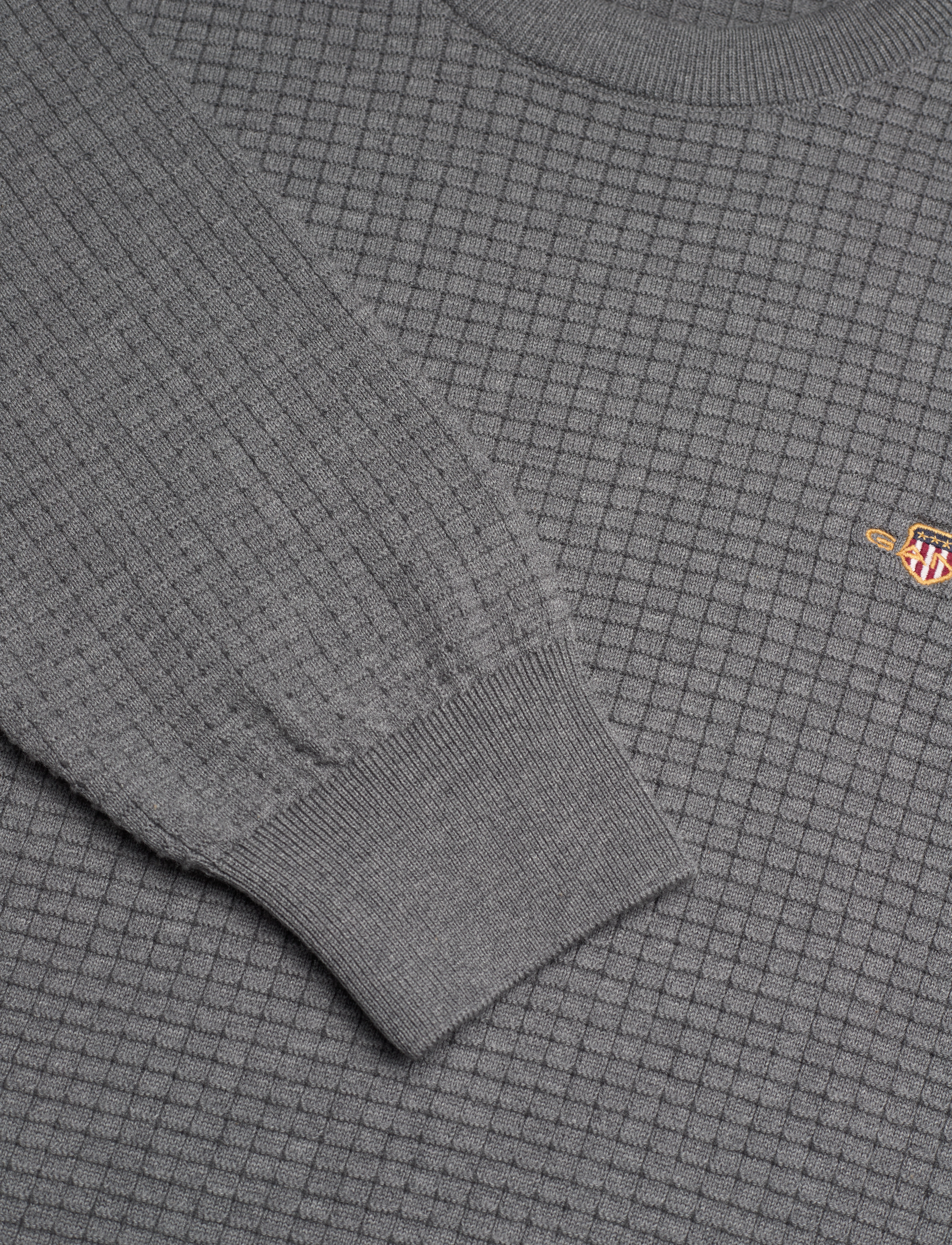 GANT - D2. COTTON TEXTURE C-NECK - dark grey melange - 2