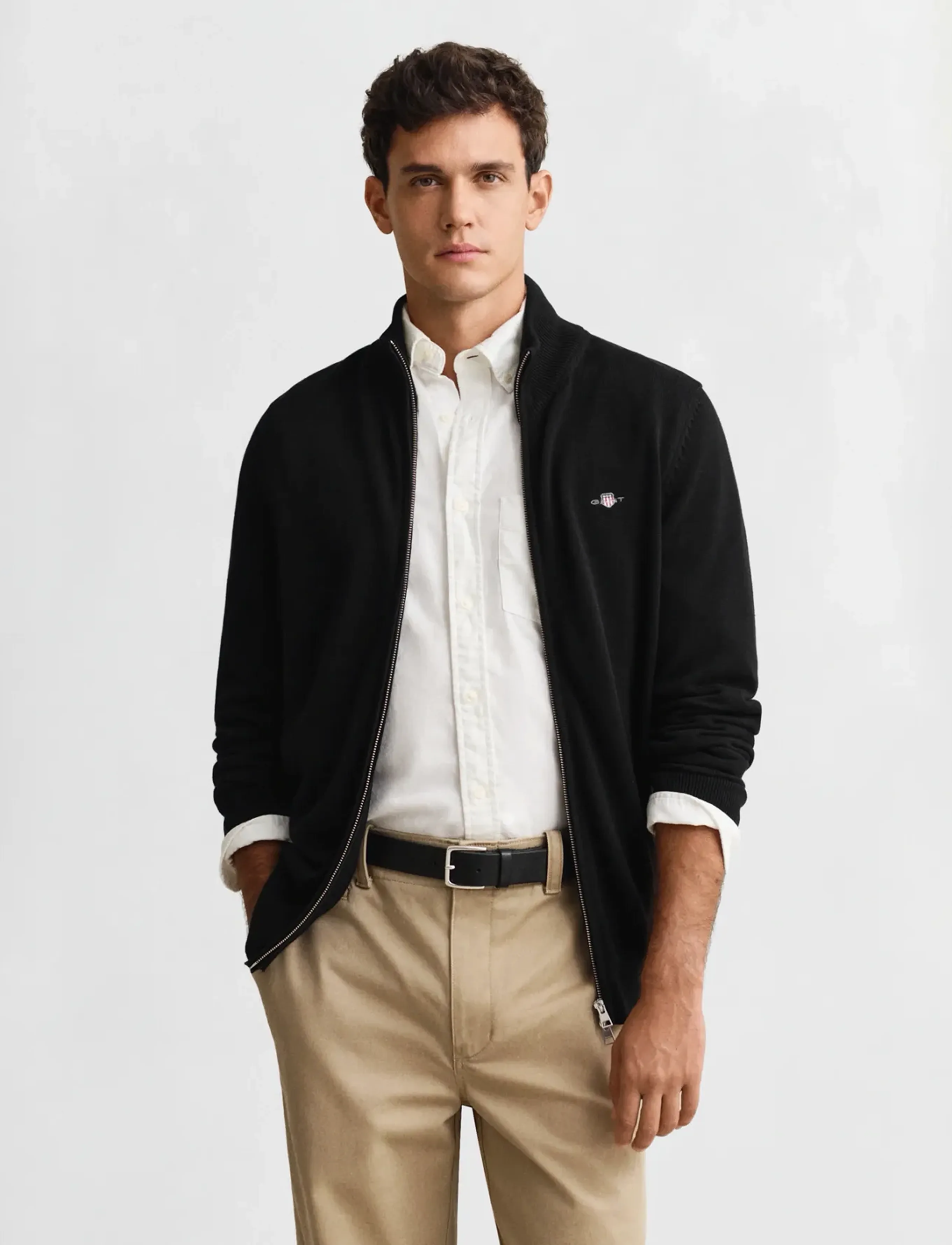 GANT CASUAL COTTON ZIP CARDIGAN - Vintergarderobe - BLACK / black