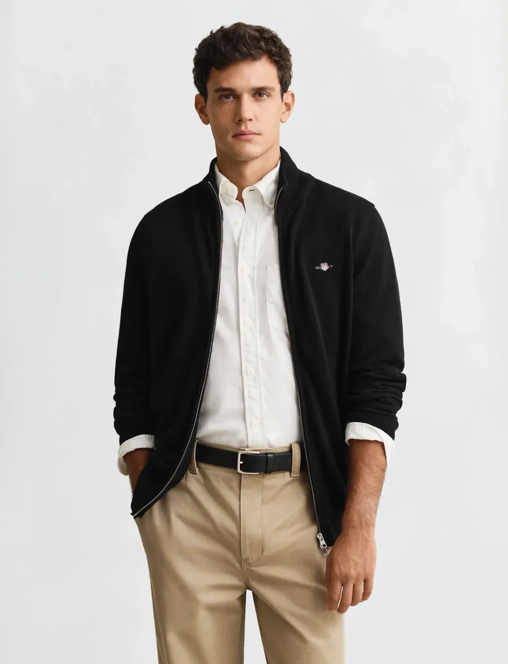 GANT - CASUAL COTTON ZIP CARDIGAN - pullover mit durchgehendem reißverschluss - black - 0