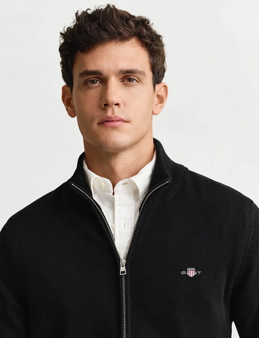 Gant - Cotton Knit Zip Cardigan - vesten - black - 4