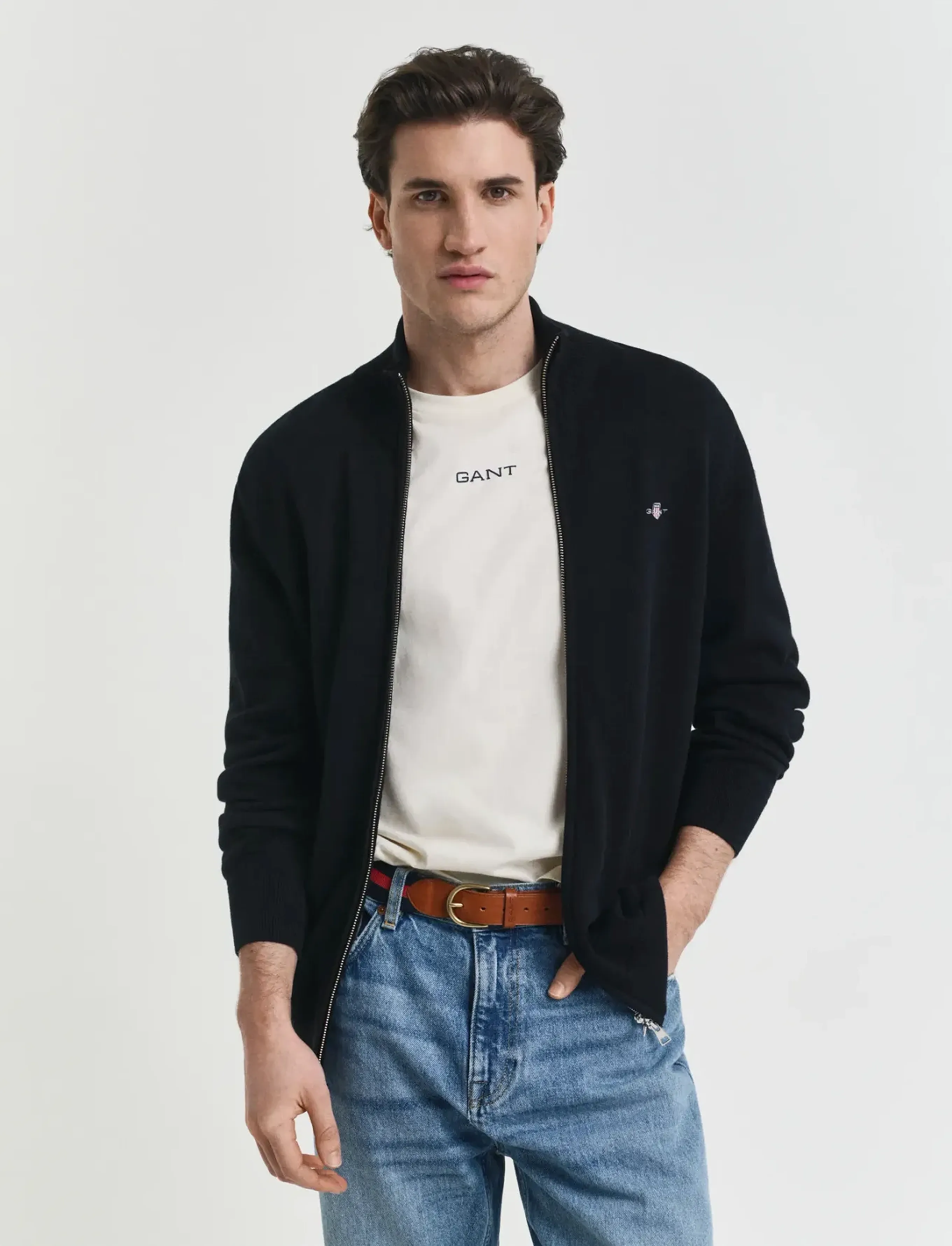 Gant - Cotton Knit Zip Cardigan - full zip tröjor - black - 5