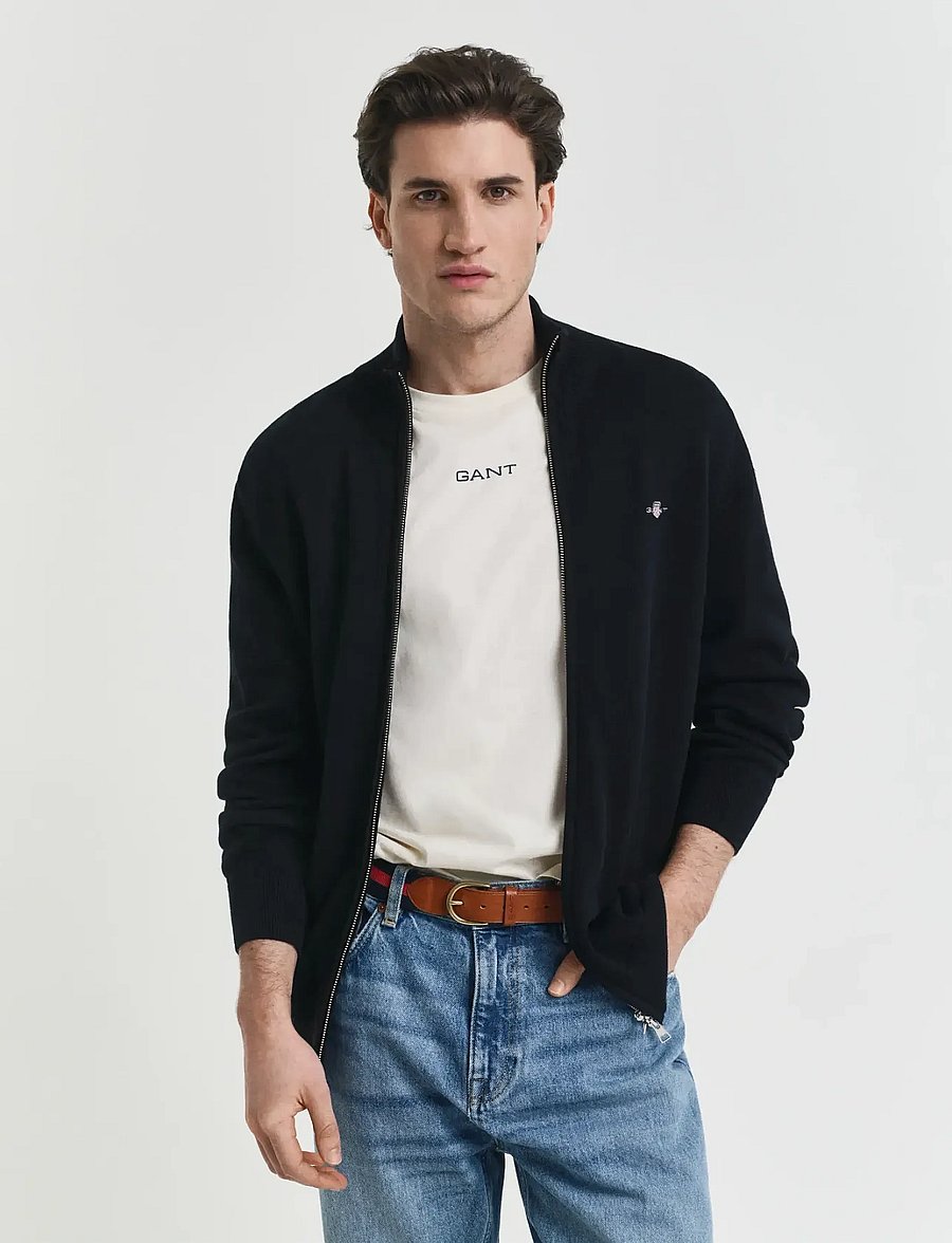 Gant - Cotton Knit Zip Cardigan - full zip tröjor - black - 5