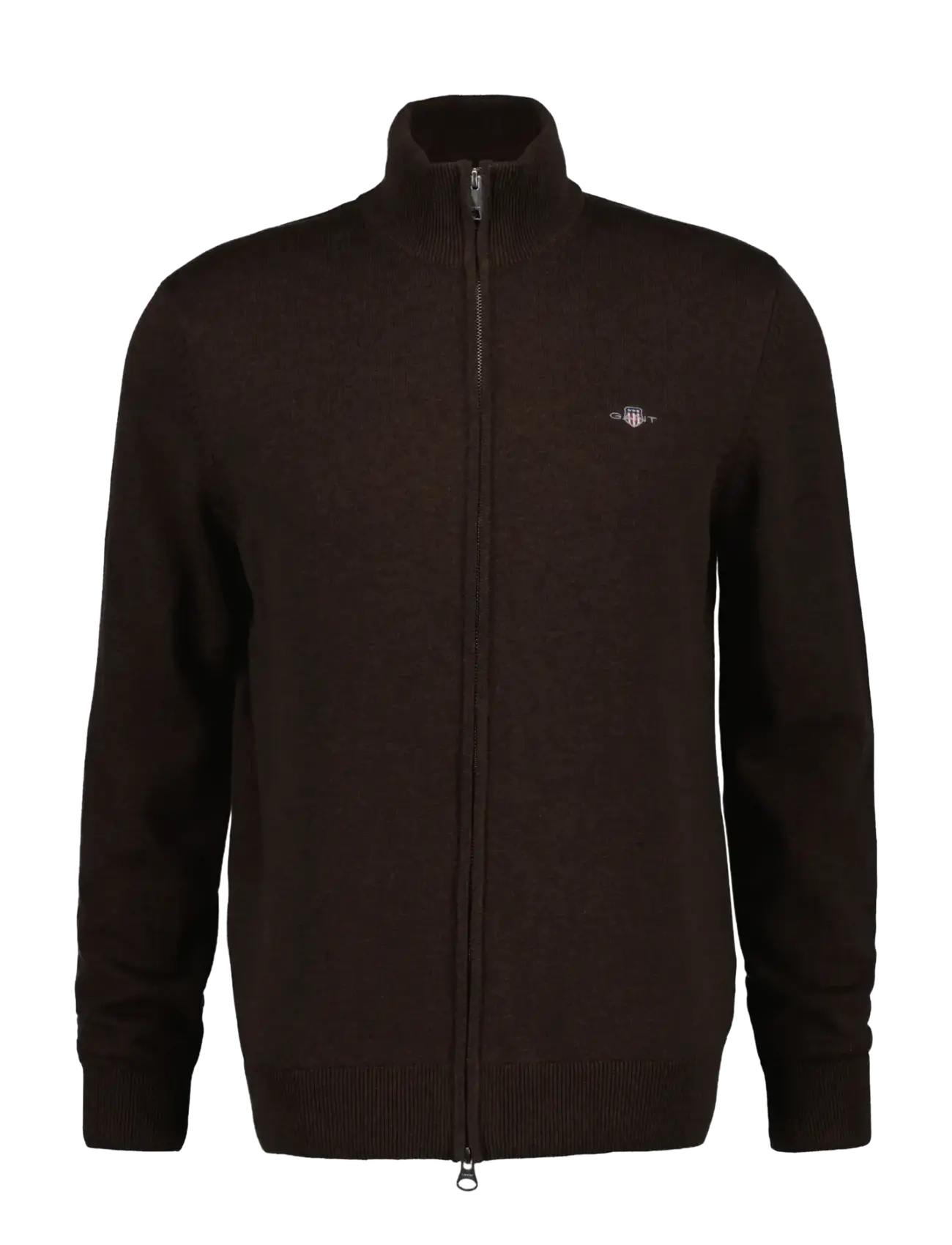 Gant Cotton Knit Zip Cardigan - Pullover mit durchgehendem Reißverschluss - BLACK BROWN MELANGE / brown