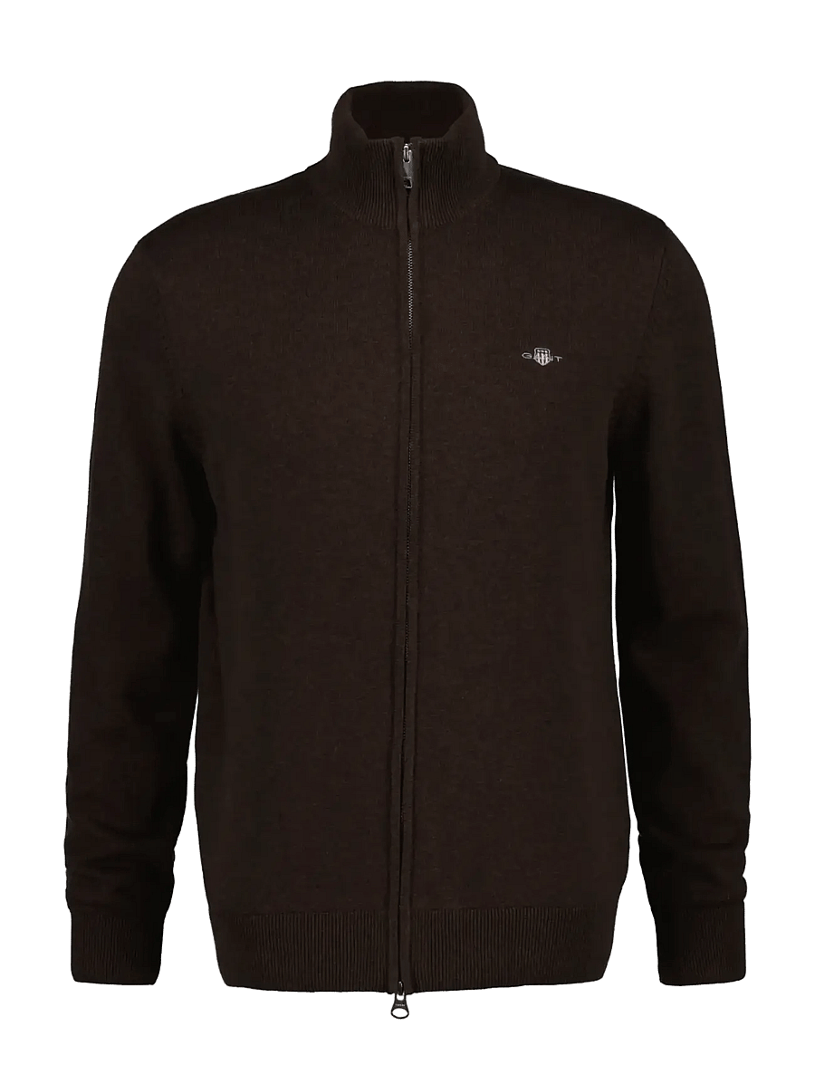 Gant - Cotton Knit Zip Cardigan - pullover mit durchgehendem reißverschluss - black brown melange - 0