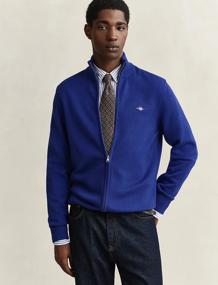 Gant - Cotton Knit Zip Cardigan - cardigans - crisp blue - 0