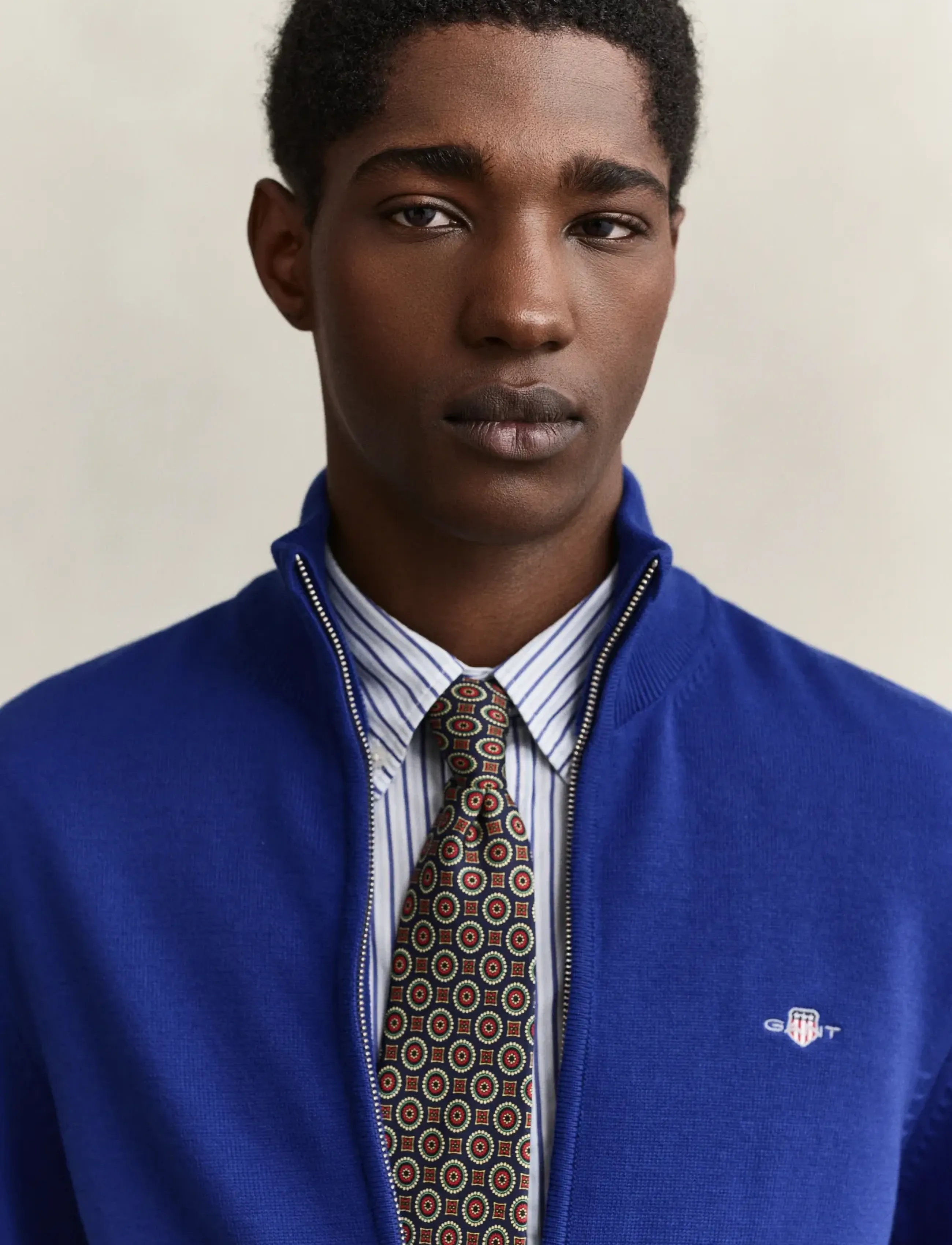 Gant - Cotton Knit Zip Cardigan - cardigans - crisp blue - 3