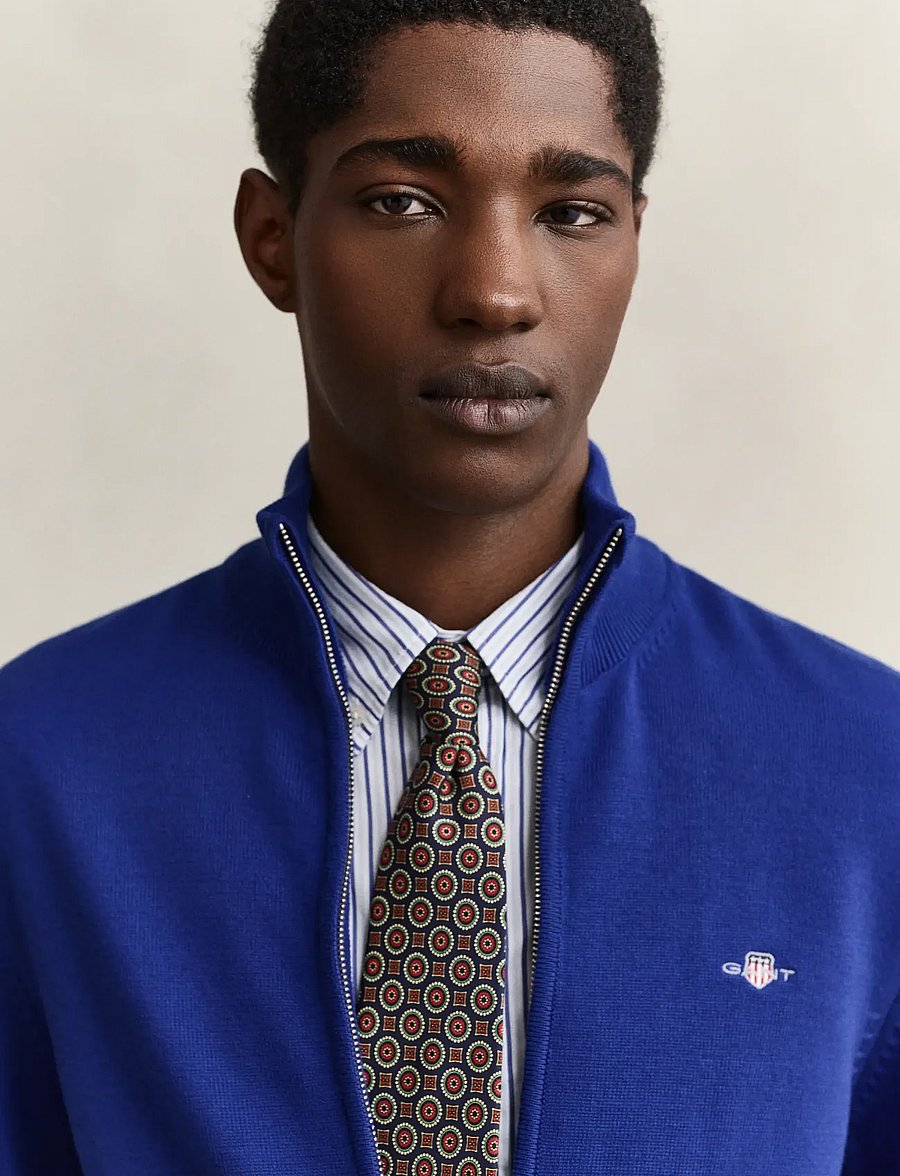 Gant - Cotton Knit Zip Cardigan - cardigans - crisp blue - 3