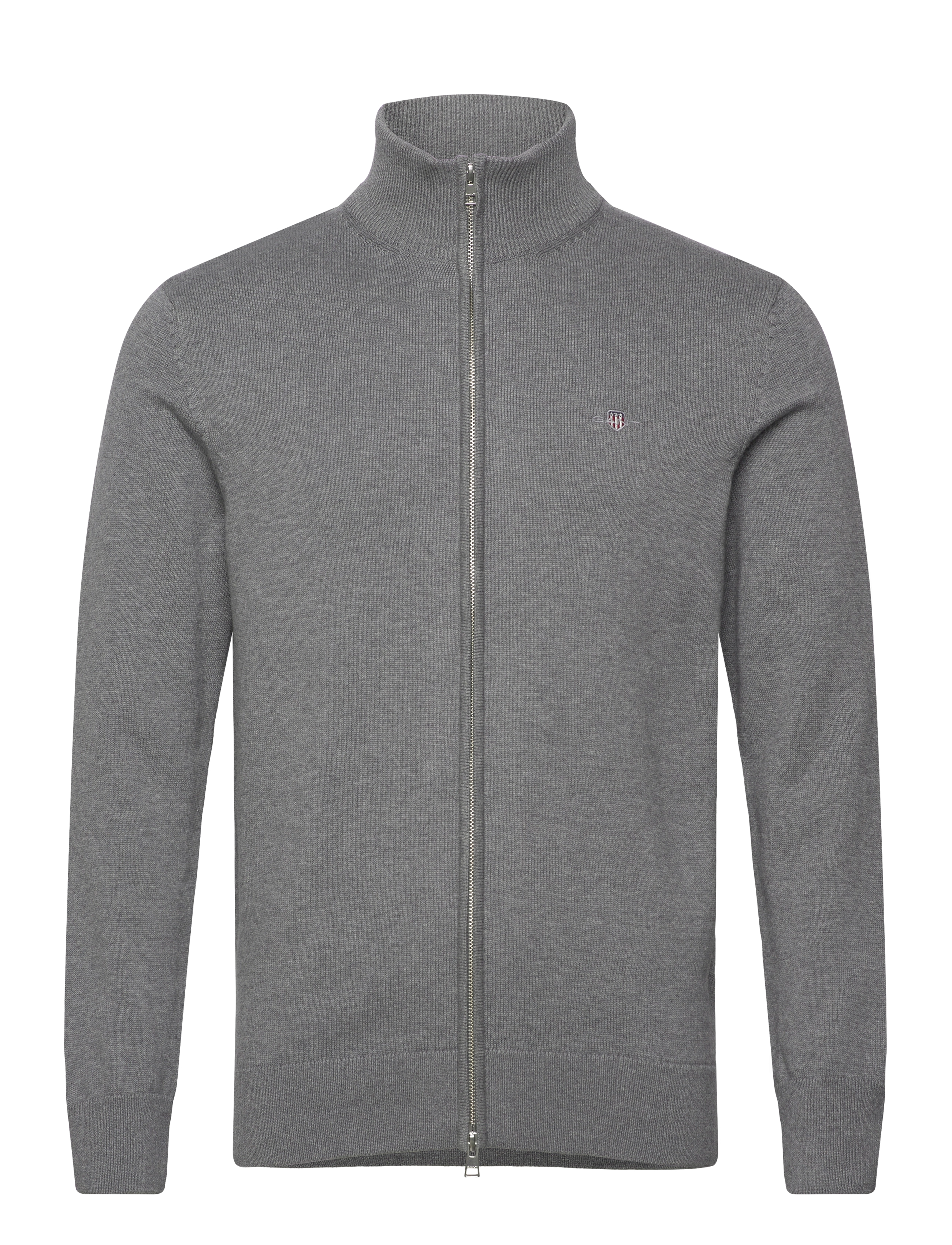 Gant Cotton Knit Zip Cardigan - Cardigans - DARK GREY MELANGE / grey