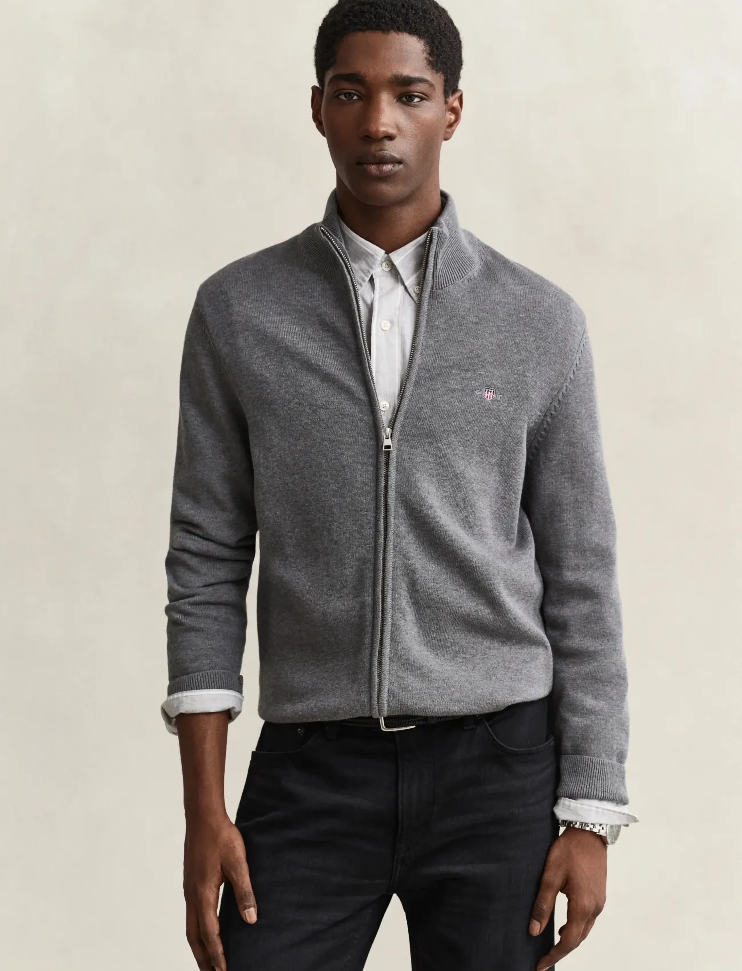 Cotton Knit Zip Cardigan