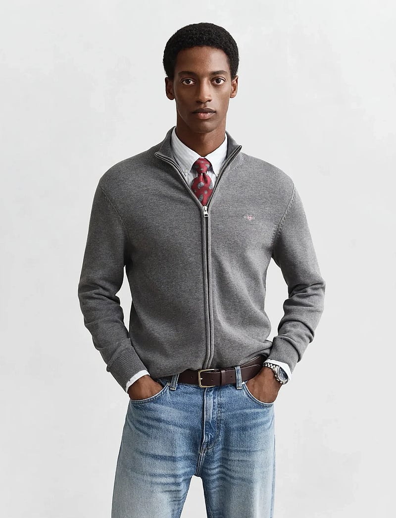 GANT - CASUAL COTTON ZIP CARDIGAN - full zip jumpers - dark grey melange - 0