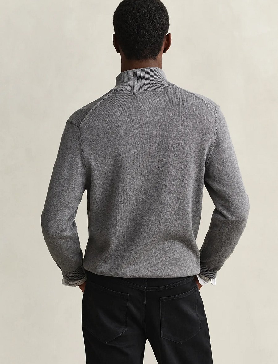 Gant - CASUAL COTTON ZIP CARDIGAN - cardigans - dark grey melange - 3