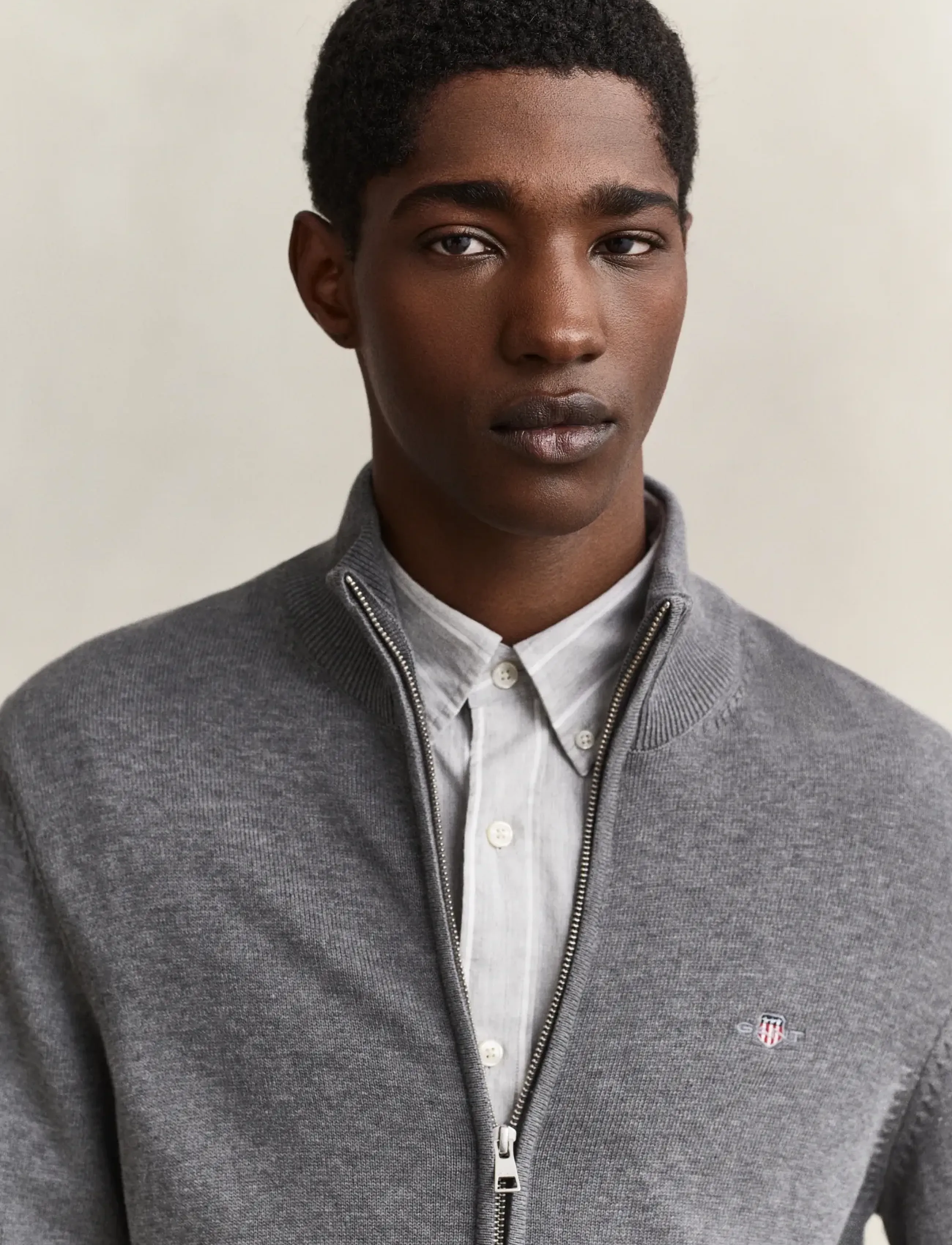Gant - CASUAL COTTON ZIP CARDIGAN - cardigans - dark grey melange - 4