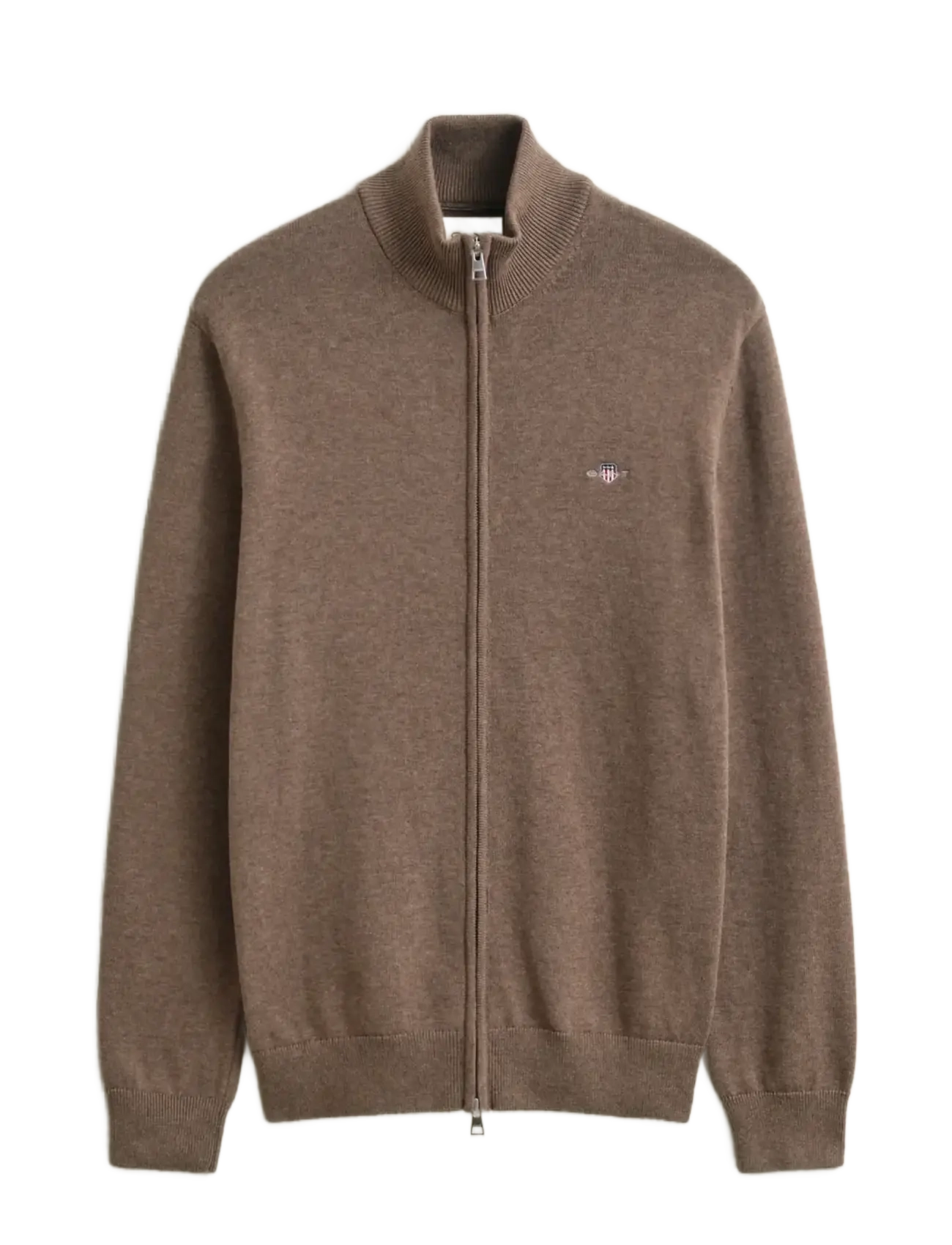 Gant Cotton Knit Zip Cardigan - Koftor - DARK HAZELNUT MELANGE / brown