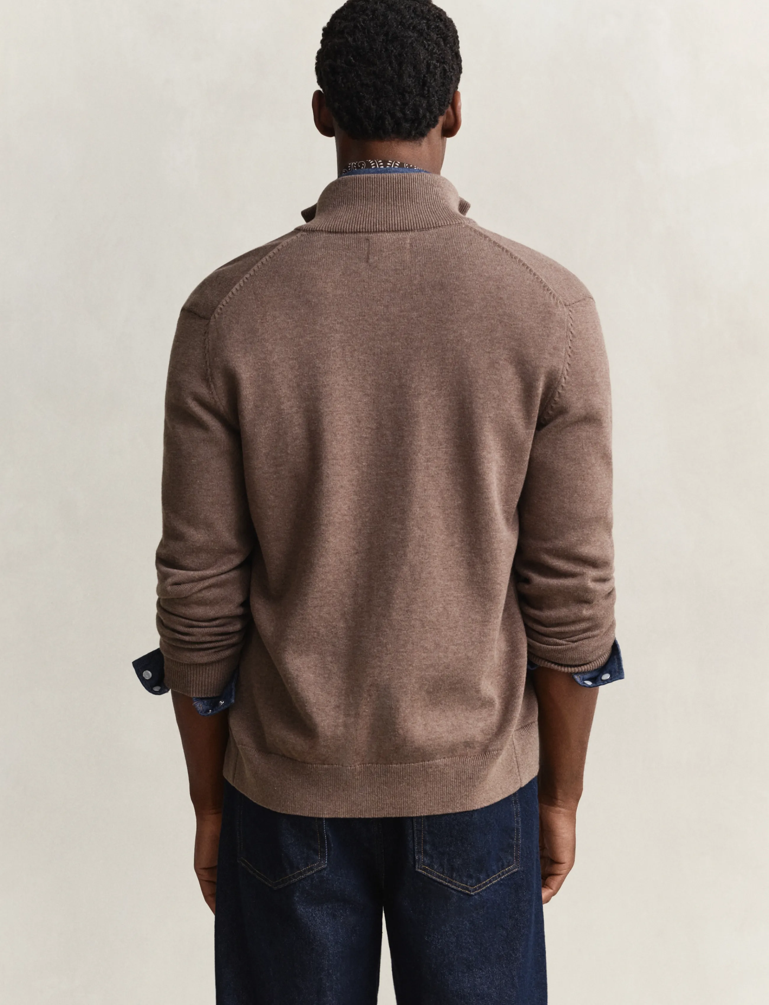 Gant - Cotton Knit Zip Cardigan - cardigans - dark hazelnut melange - 2