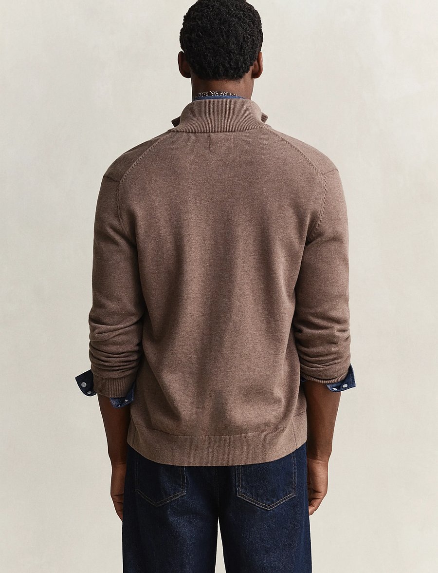 Gant - Cotton Knit Zip Cardigan - cardigans - dark hazelnut melange - 2