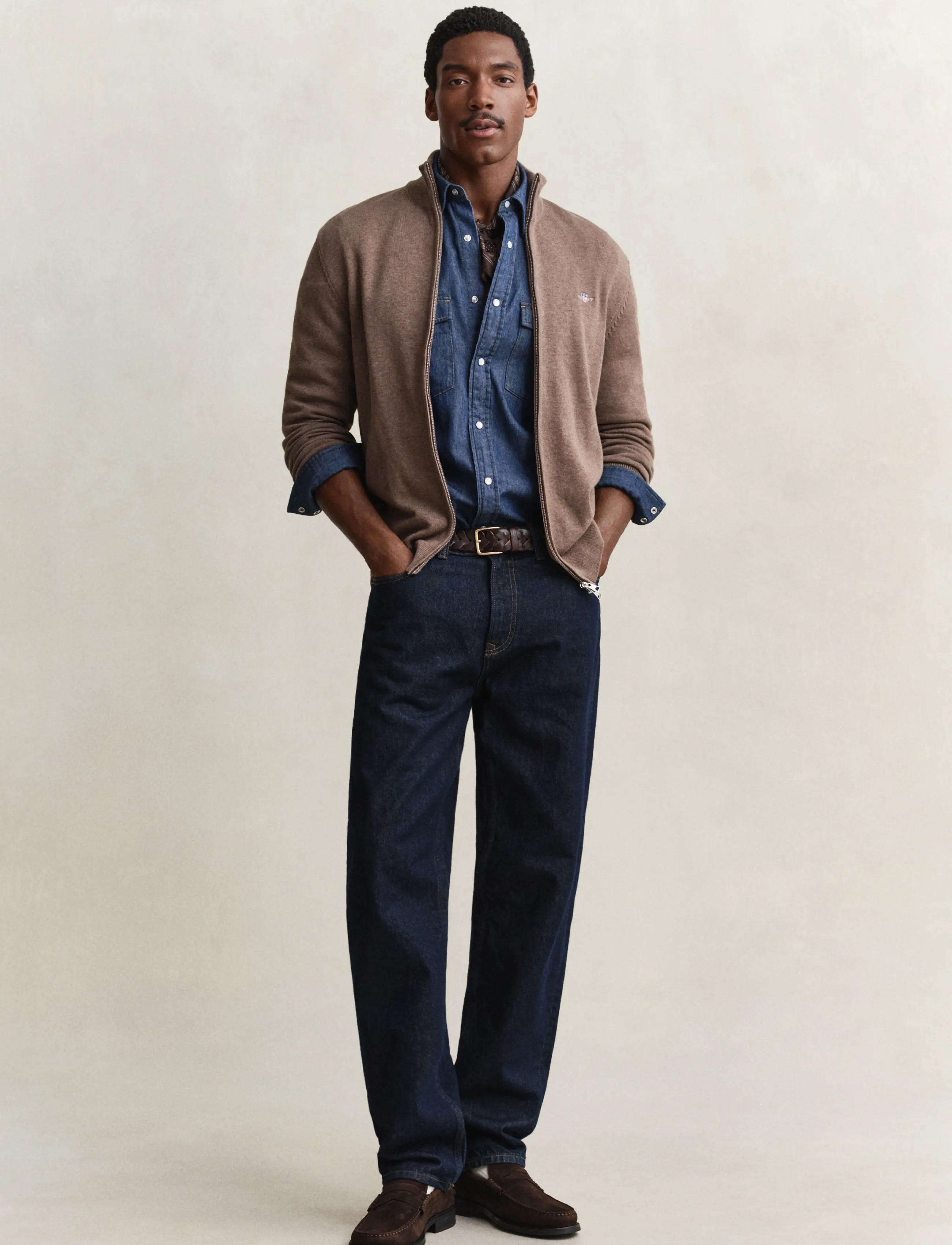 Gant - Cotton Knit Zip Cardigan - cardigans - dark hazelnut melange - 4