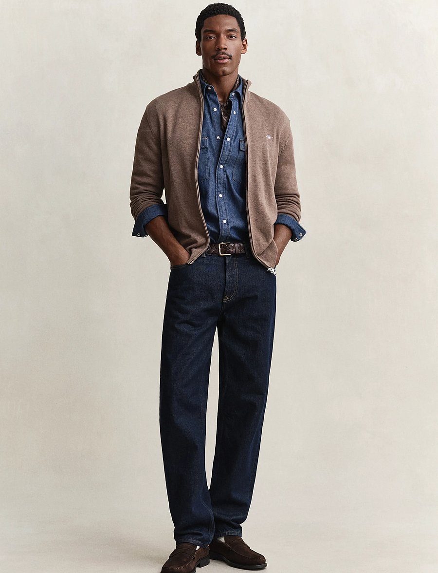 Gant - Cotton Knit Zip Cardigan - cardigans - dark hazelnut melange - 4