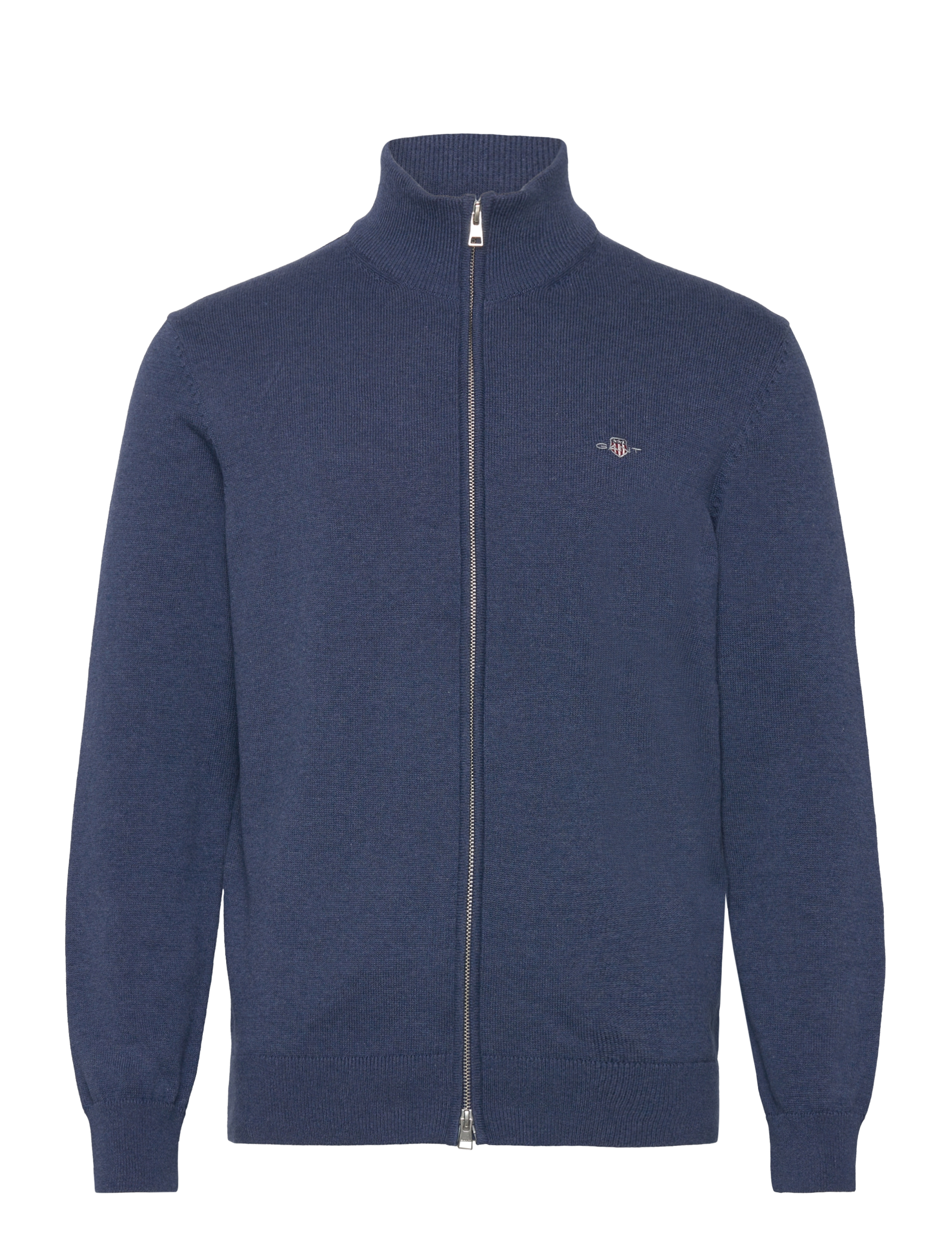 GANT Cotton Knit Zip Cardigan - Cardigans - DARK JEANSBLUE MELANGE / blue