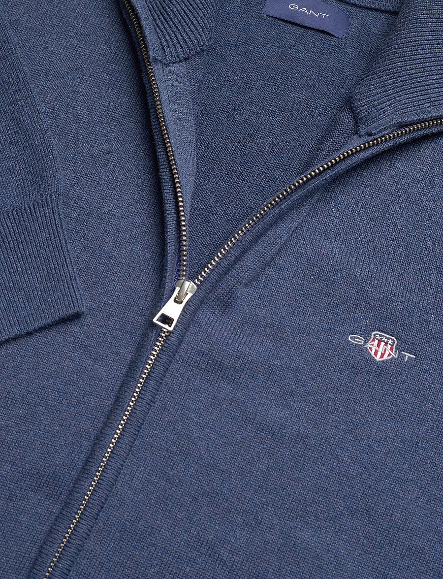 Gant - Cotton Knit Zip Cardigan - cardigans - dark jeansblue melange - 2