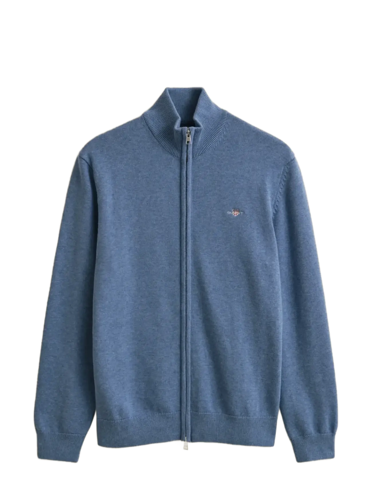 CASUAL COTTON ZIP CARDIGAN - DENIM BLUE MELANGE