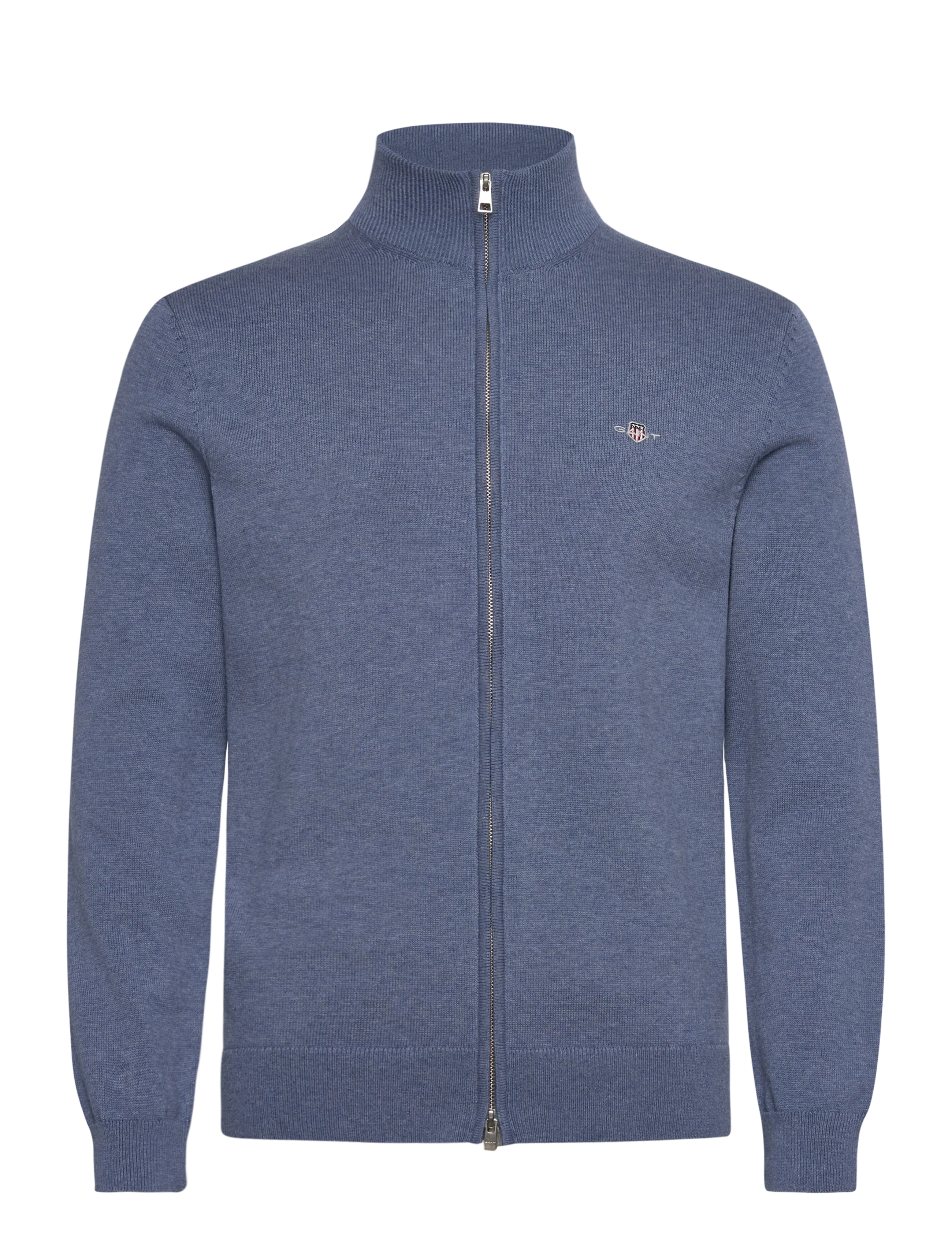Gant Cotton Knit Zip Cardigan - Cardigans - DENIM BLUE MELANGE / blue