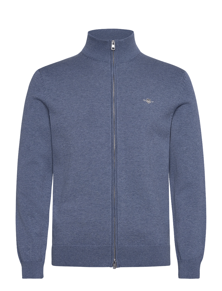 Gant - Cotton Knit Zip Cardigan - cardigans - denim blue melange - 1