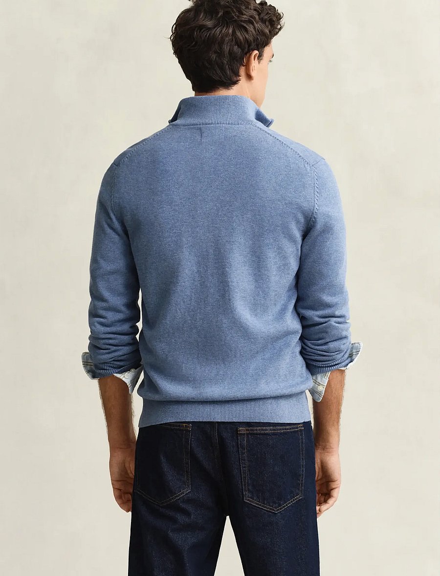 Gant - Cotton Knit Zip Cardigan - cardigans - denim blue melange - 3