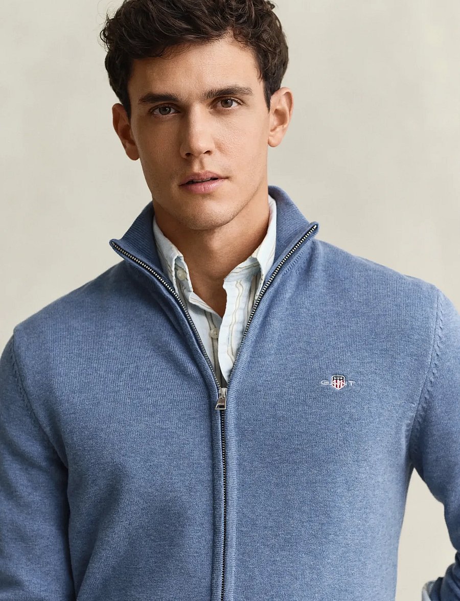 Gant - Cotton Knit Zip Cardigan - cardigans - denim blue melange - 4
