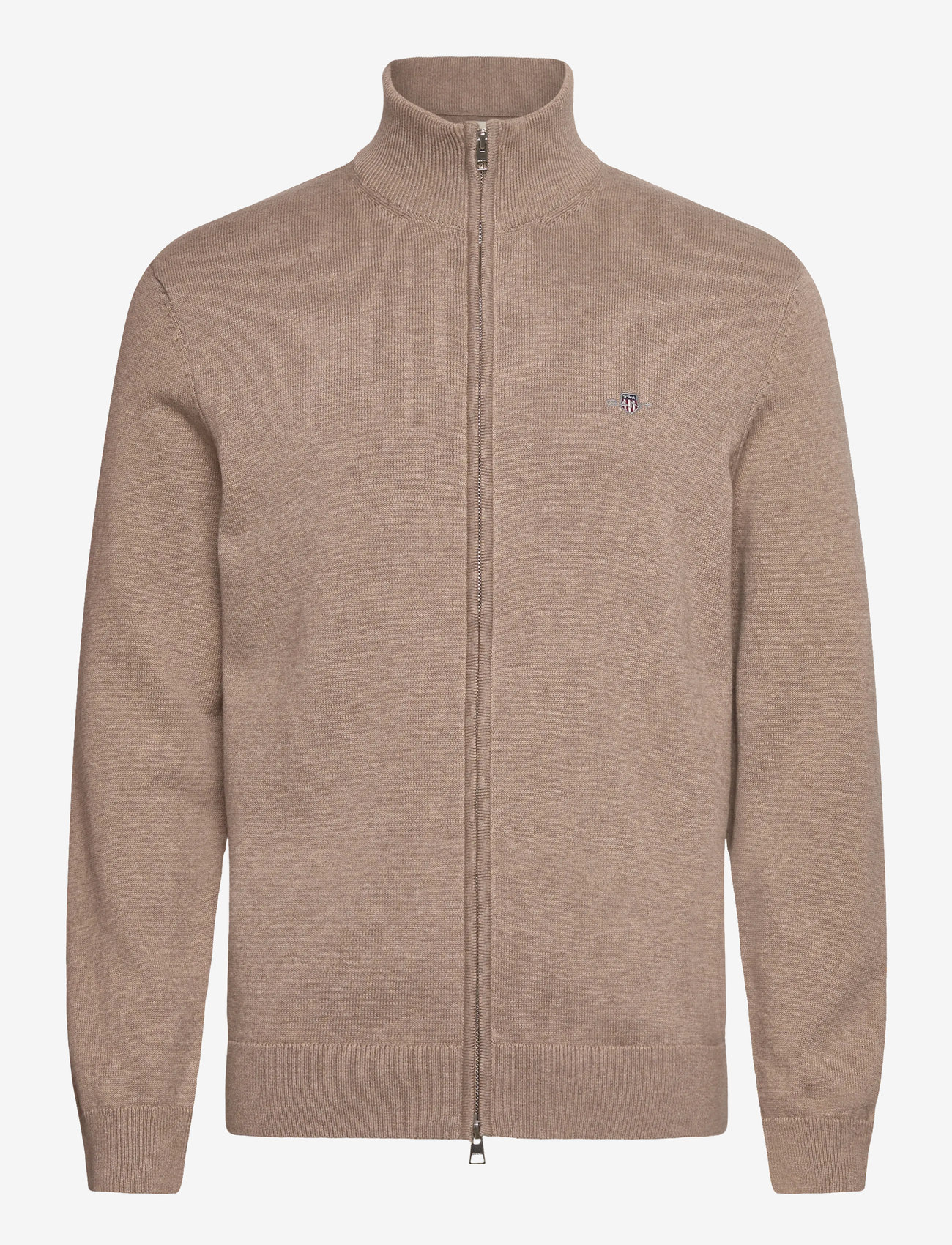 GANT - CASUAL COTTON ZIP CARDIGAN - full zip tröjor - dk. sand melange - 0