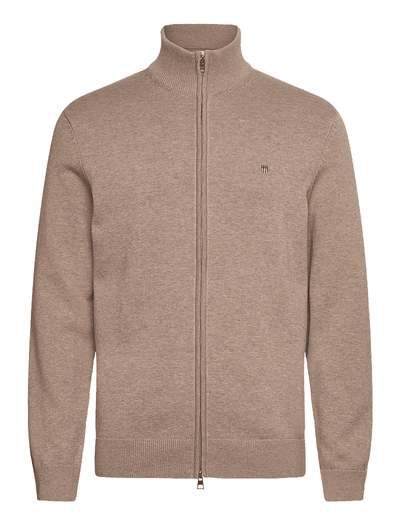 GANT - CASUAL COTTON ZIP CARDIGAN - full zip tröjor - dk. sand melange - 0