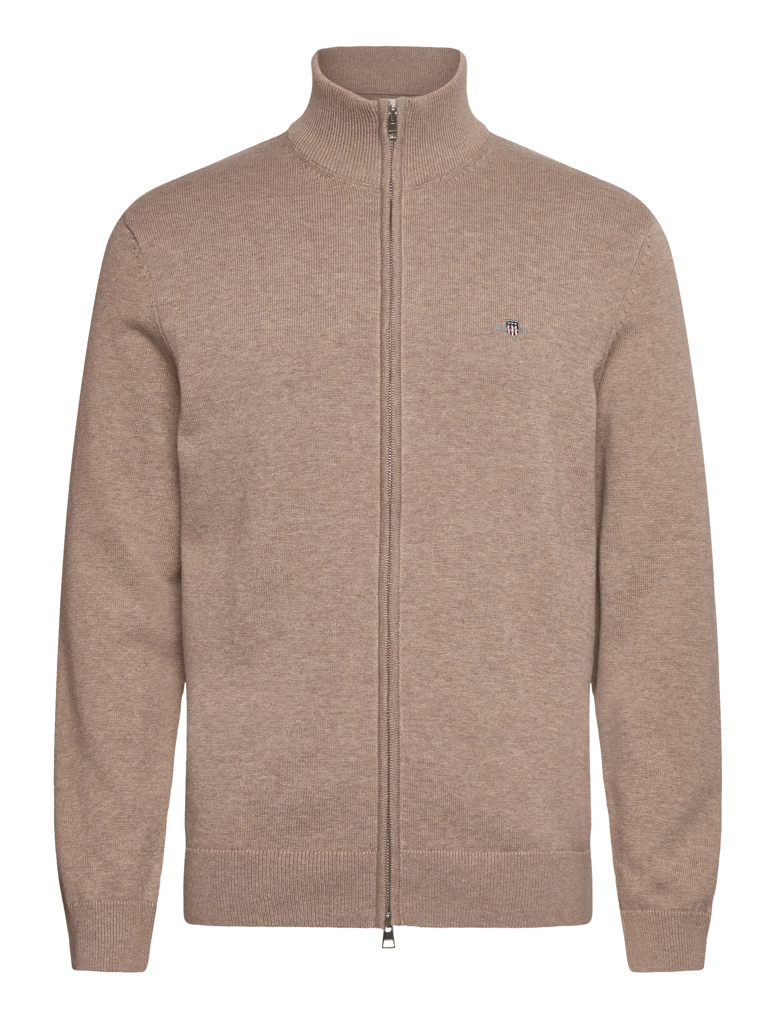 Gant Cotton Knit Zip Cardigan - Cardigans - DK. SAND MELANGE / beige