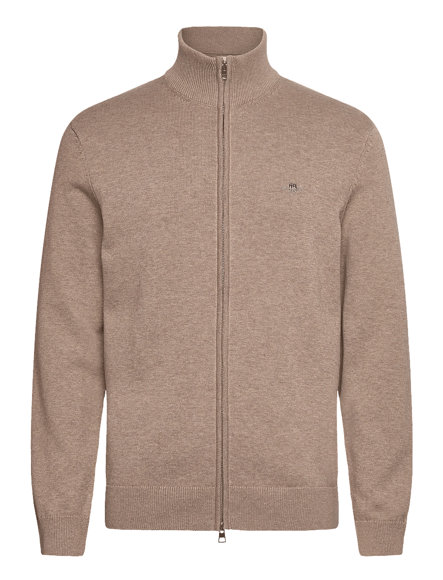 Gant - Cotton Knit Zip Cardigan - kardiganid - dk. sand melange - 0