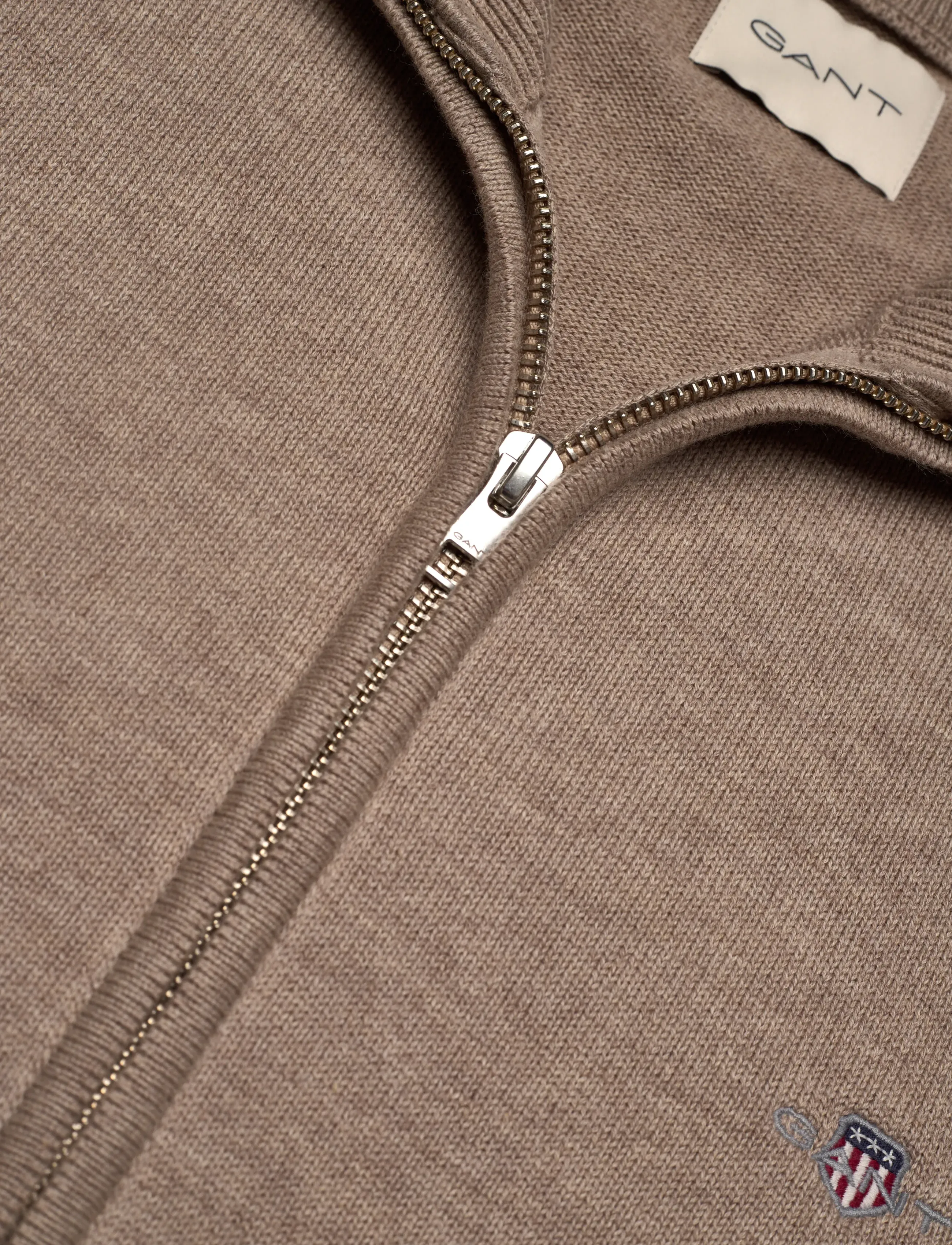 Gant - Cotton Knit Zip Cardigan - kardiganid - dk. sand melange - 2
