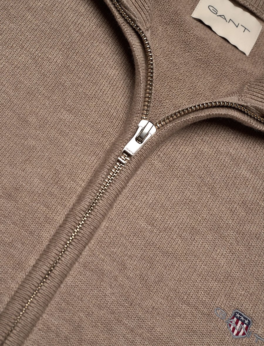 Gant - Cotton Knit Zip Cardigan - kardiganid - dk. sand melange - 2