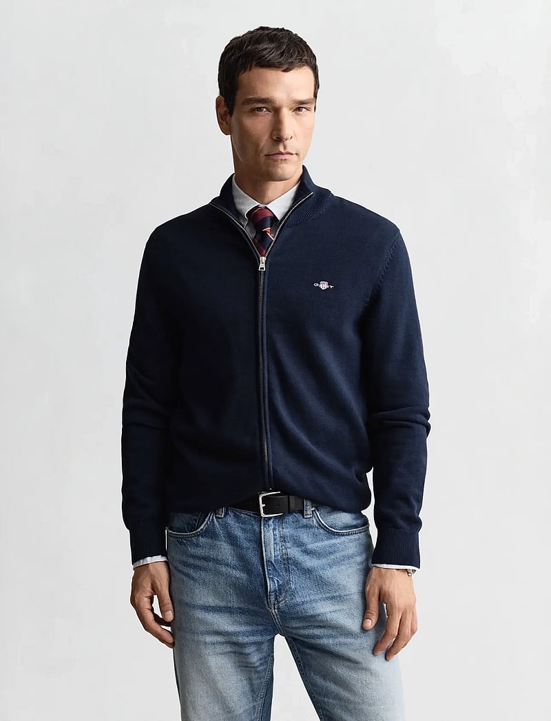 GANT - CASUAL COTTON ZIP CARDIGAN - full zip jumpers - evening blue - 1