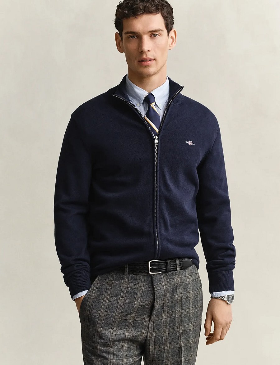 Gant - Cotton Knit Zip Cardigan - fullzip strik - evening blue - 0