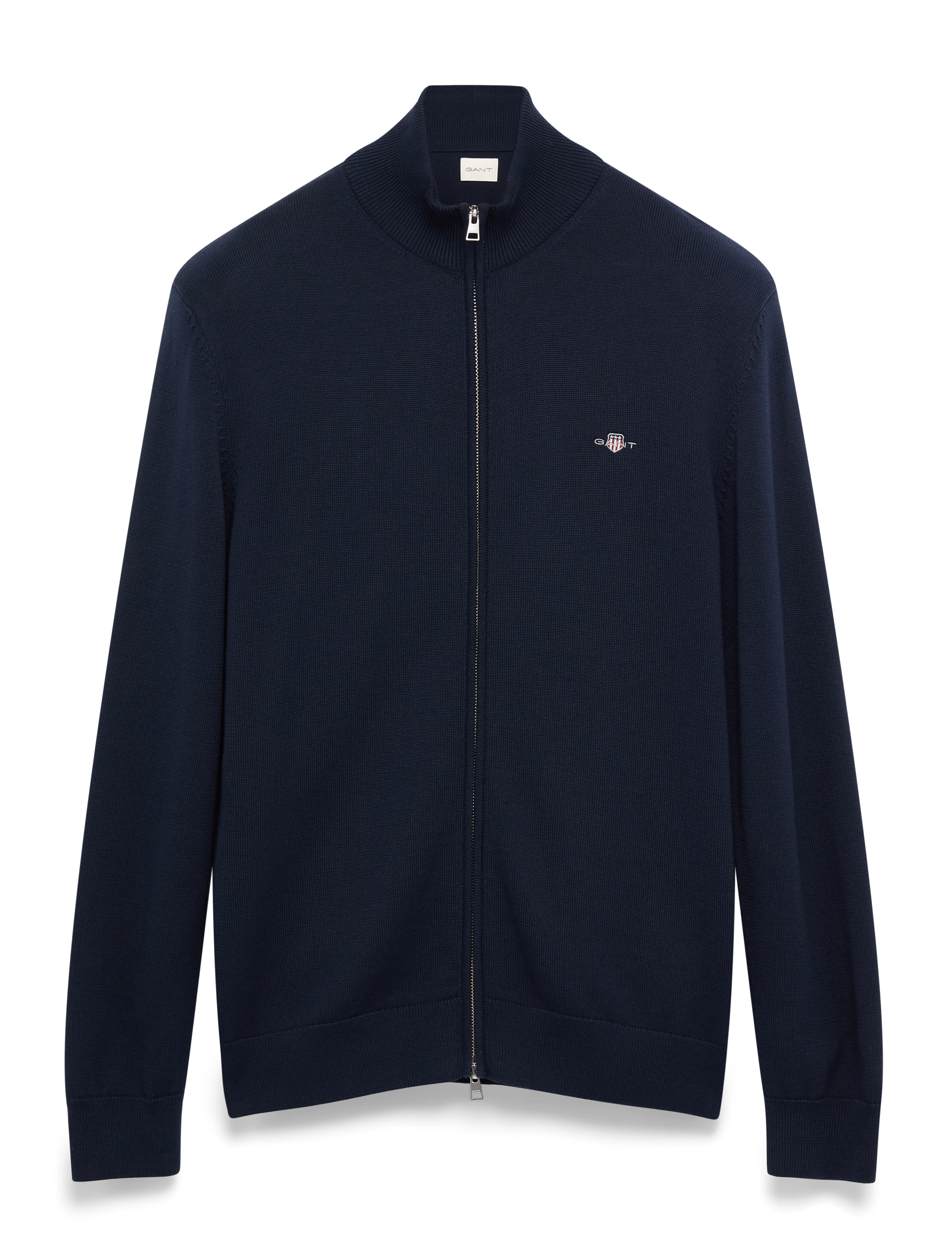 Gant Cotton Knit Zip Cardigan - Cardigans - EVENING BLUE / navy