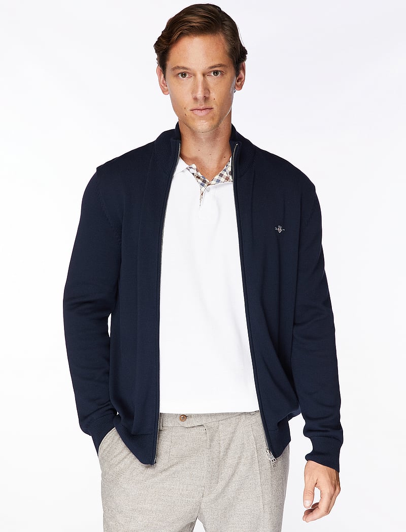GANT - CASUAL COTTON ZIP CARDIGAN - full zip jumpers - evening blue - 0