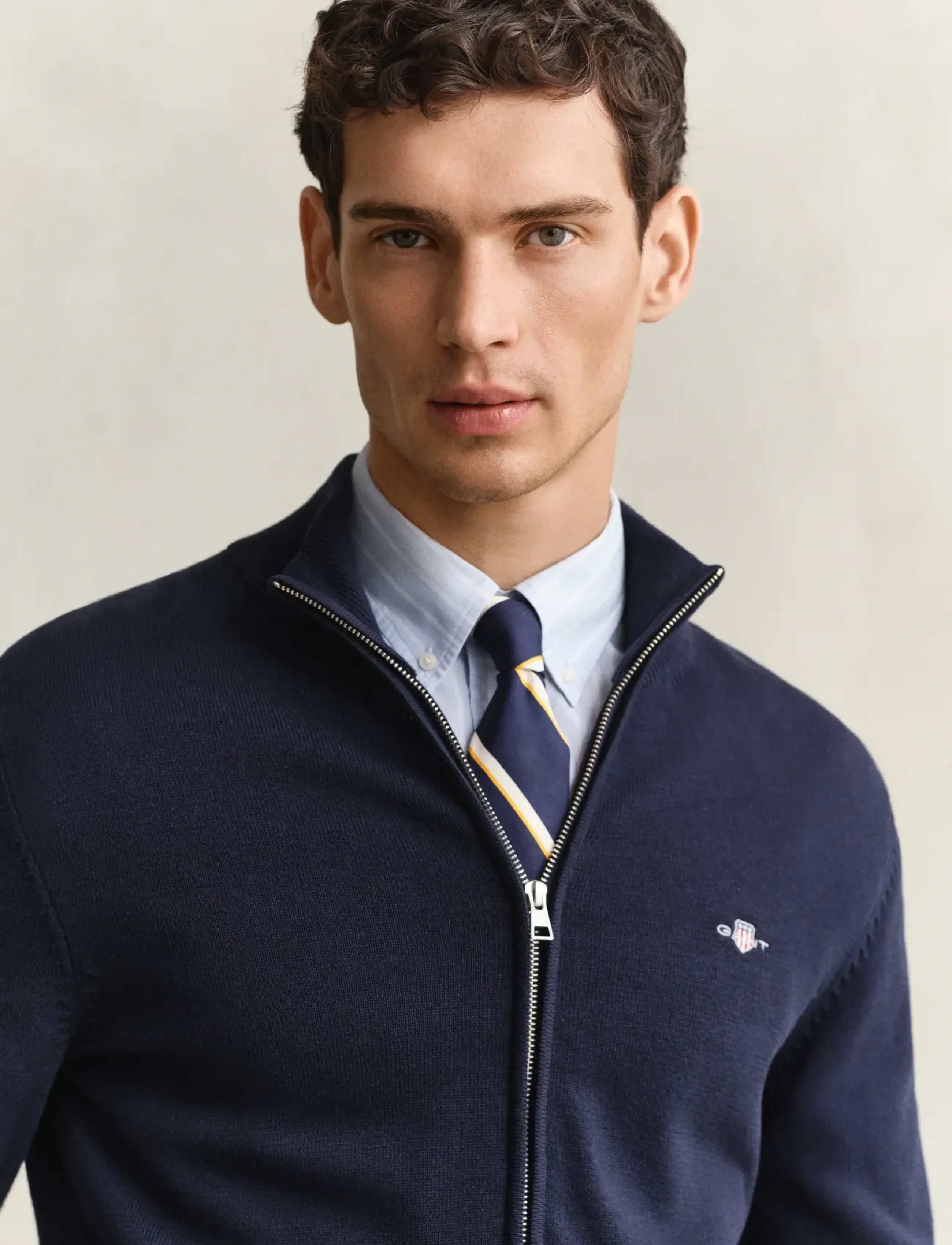 Gant - Cotton Knit Zip Cardigan - fullzip strik - evening blue - 4