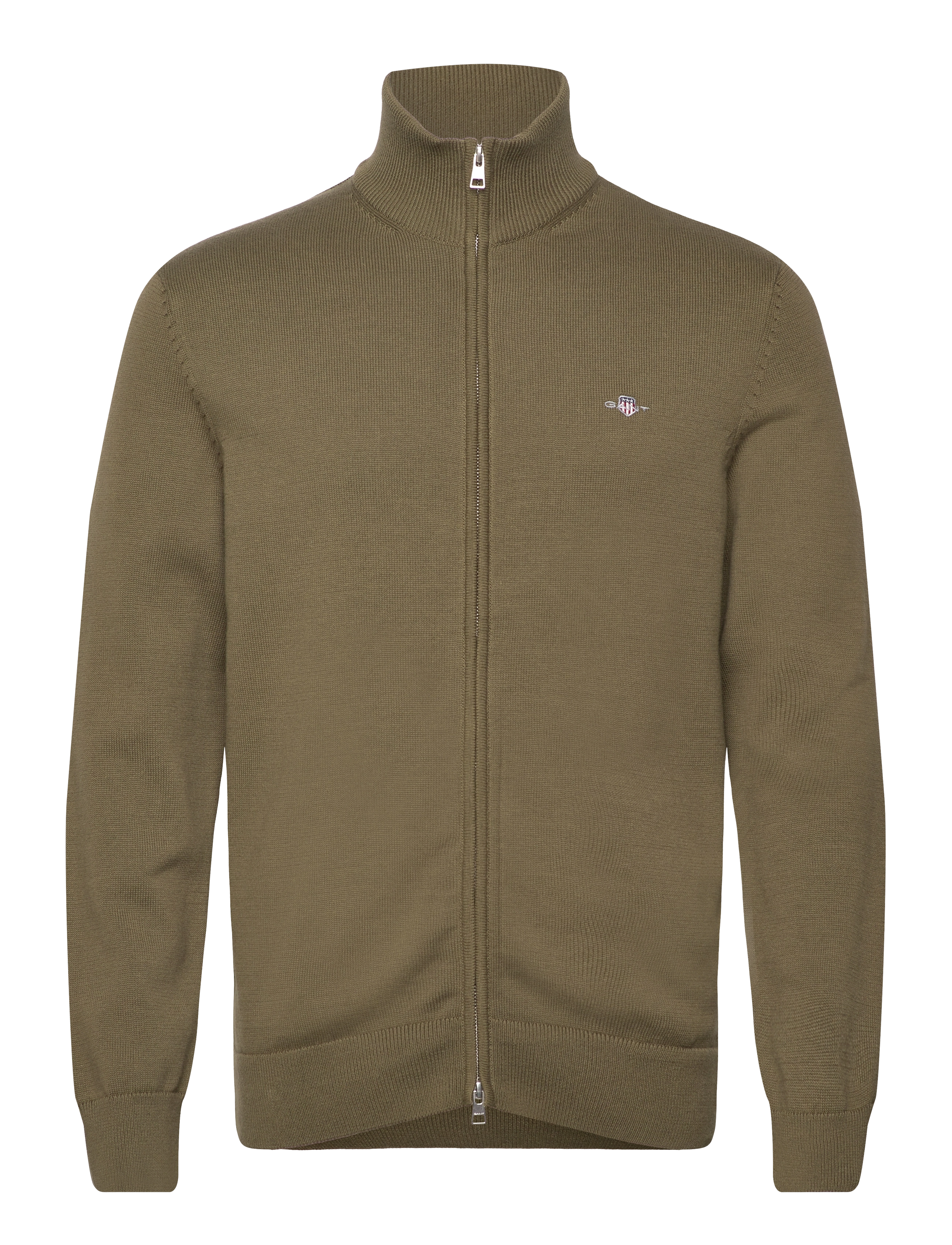 GANT CASUAL COTTON ZIP CARDIGAN - Cardigans - JUNIPER GREEN / green
