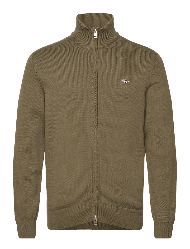 GANT - CASUAL COTTON ZIP CARDIGAN - pullover mit durchgehendem reißverschluss - juniper green - 1